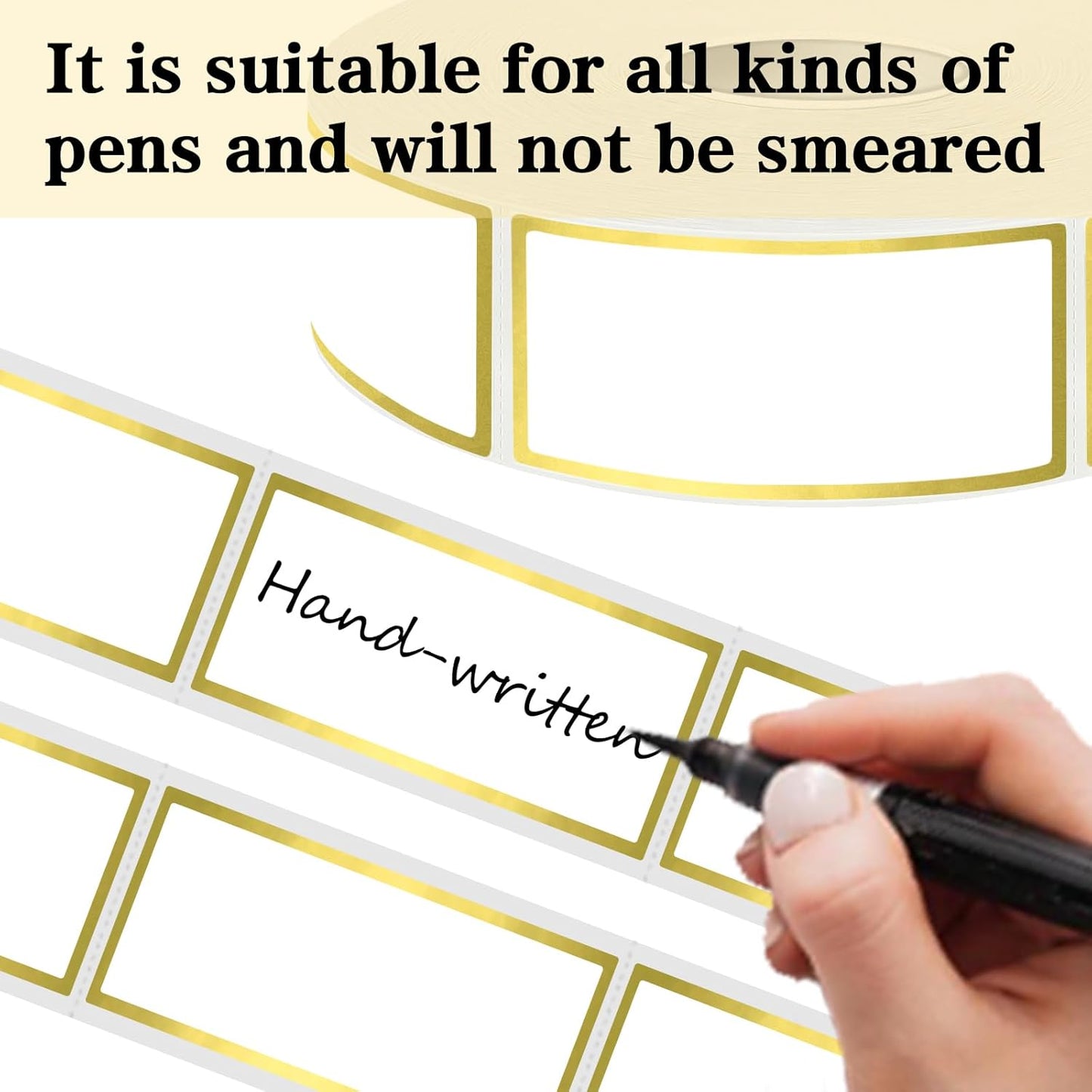 600 Golden Border Removable Freezer Labels Water Oil Resistant with Perforation Line for Food Containers Jars Pantry Organization (Ink Quick-Dry，1” x 2”)