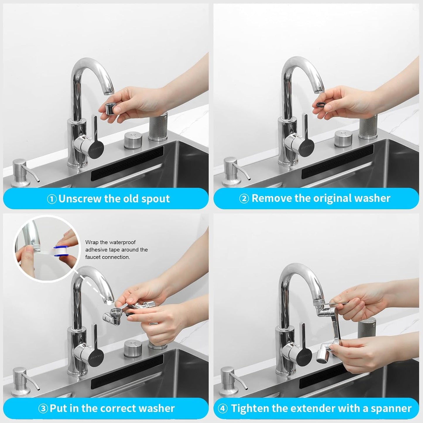 1080° Swivel Faucet Extender, Heavy Duty Rotating Sink Extension, Universal Swivel Multifunctional Robotic Arm, Rotating Splash Filter Extension Faucet Aerator for Kitchen Bathroom-2 Pcs