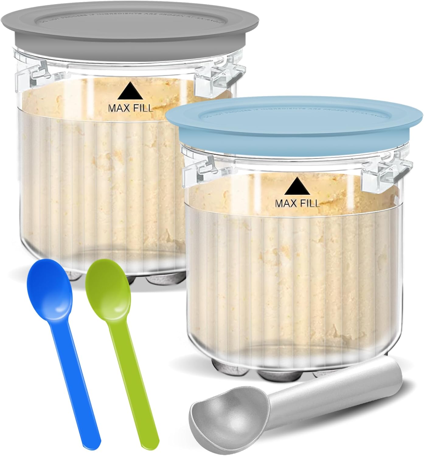 Creami Breeze Pints and Lids for Ninja, 16oz Creamer Cups Storage Containers Holder Can Canisters Replacement Accessories for NC100 NC200 NC201 CN205A Ice Cream Maker Airtight BPA-Free Dishwasher Safe