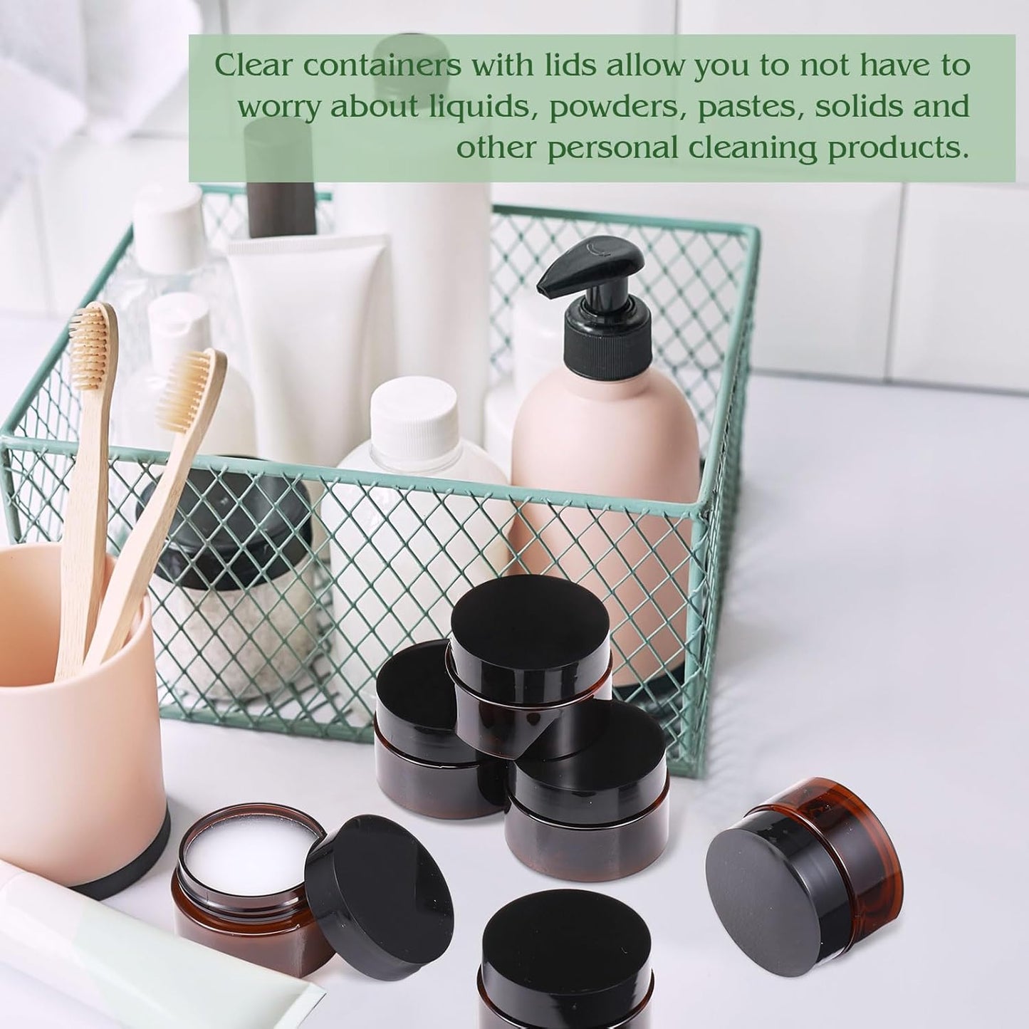 SATINIOR 6 Pack 1 oz Plastic Jars Containers with Lids Wide-mouth Refillable Leakproof Reusable Round Empty Jars for Travel Cosmetic Dry Food Spice Candy Cookie Home Kitchen Organizing(Amber)