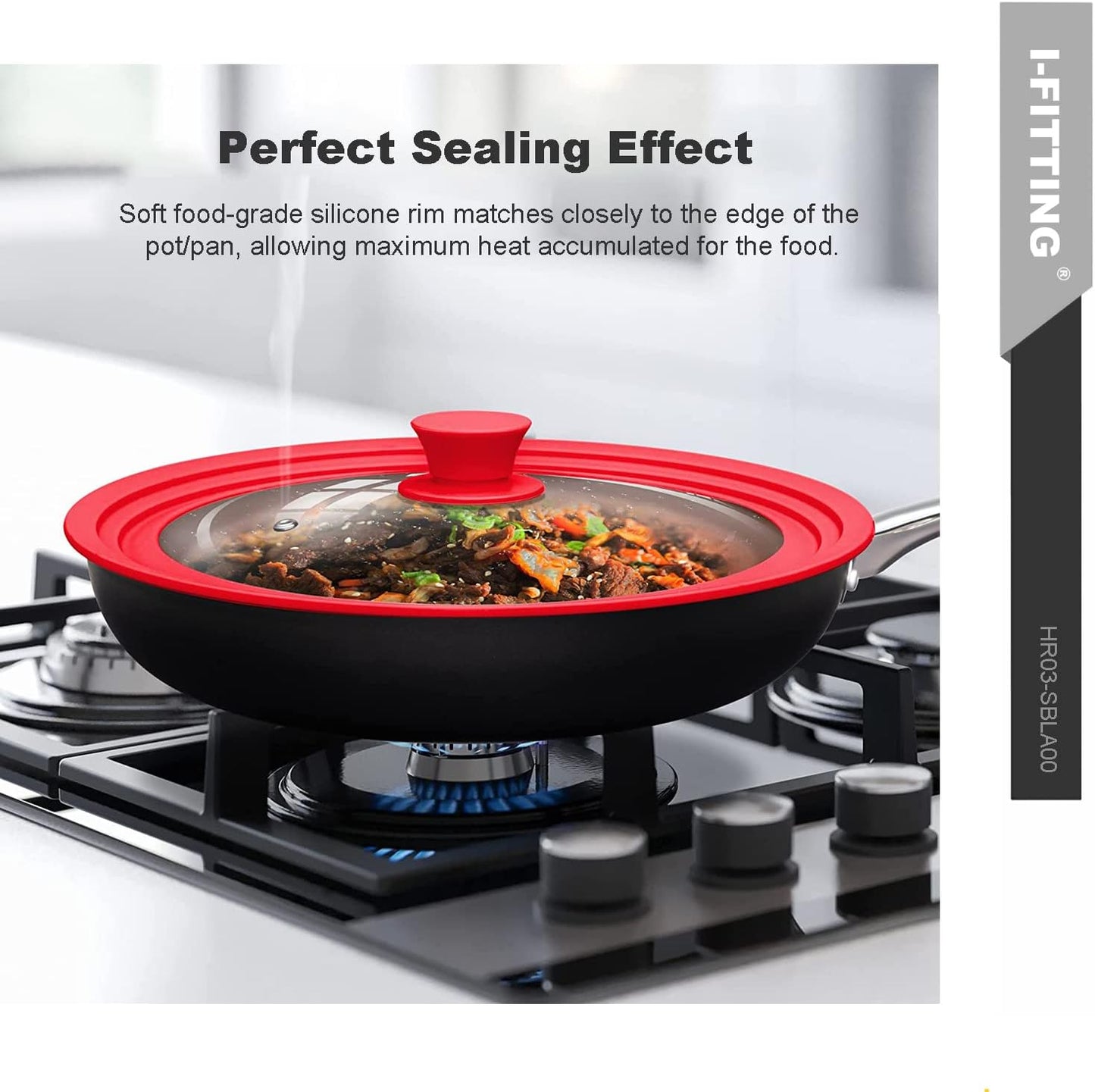 Universal Lid for Pot,Pan,Skillet Fits 8.5", 9.5,10 Cookware Silicon lid Dishwasher Safe, Replacement Lid Vented Tempered Glass with Heat Resistant Silicone Rim By HR Huare Technology, Red,1 Pack