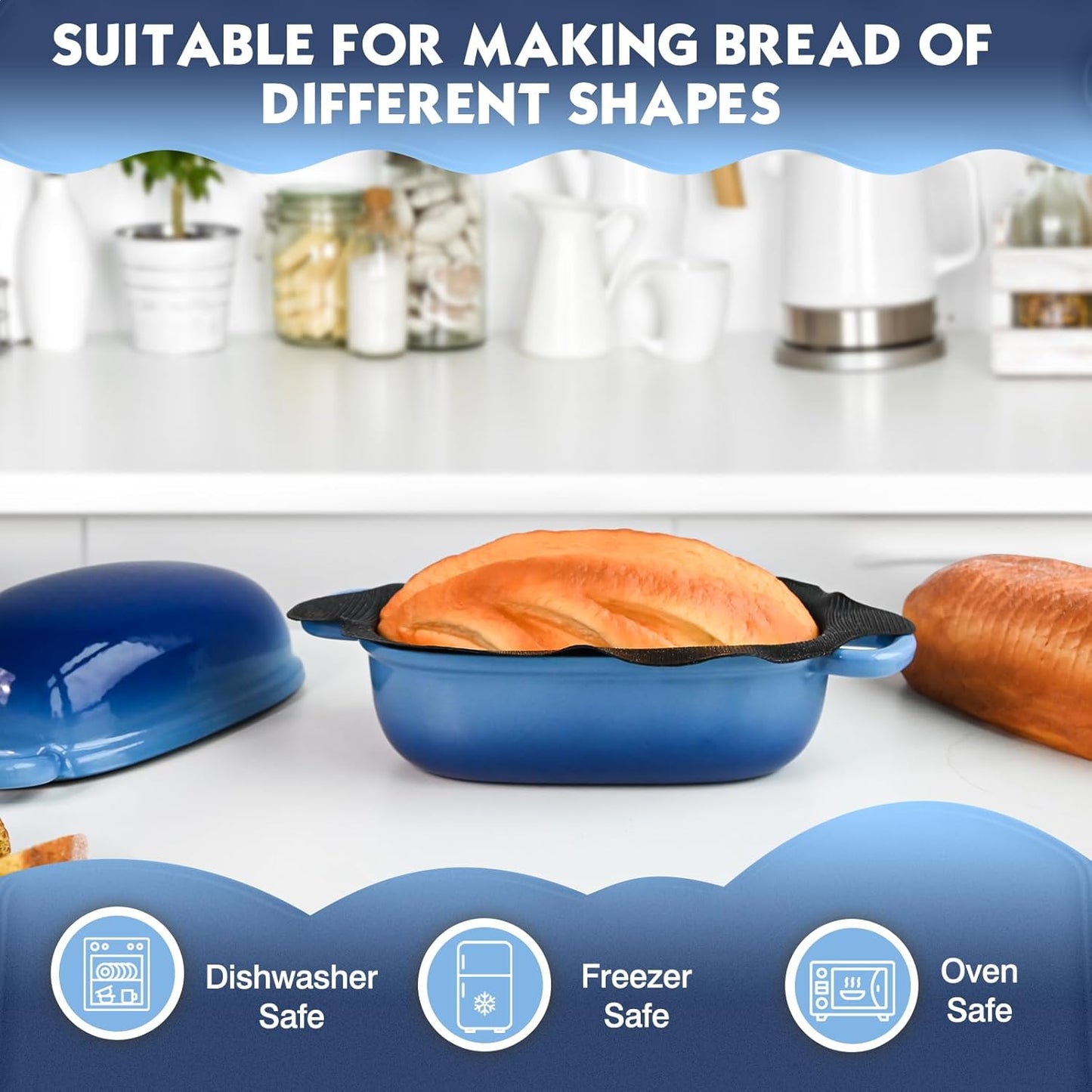 Dutch Oven for Bread Baking - 2.5QT Bread Pans for Homemade Bread with Perforated Non-Stick Silicone Liner Cast Iron Bread Pan Dutch Oven Loaf Pan with Lid and Loop Handles for Homemade Breadmaking