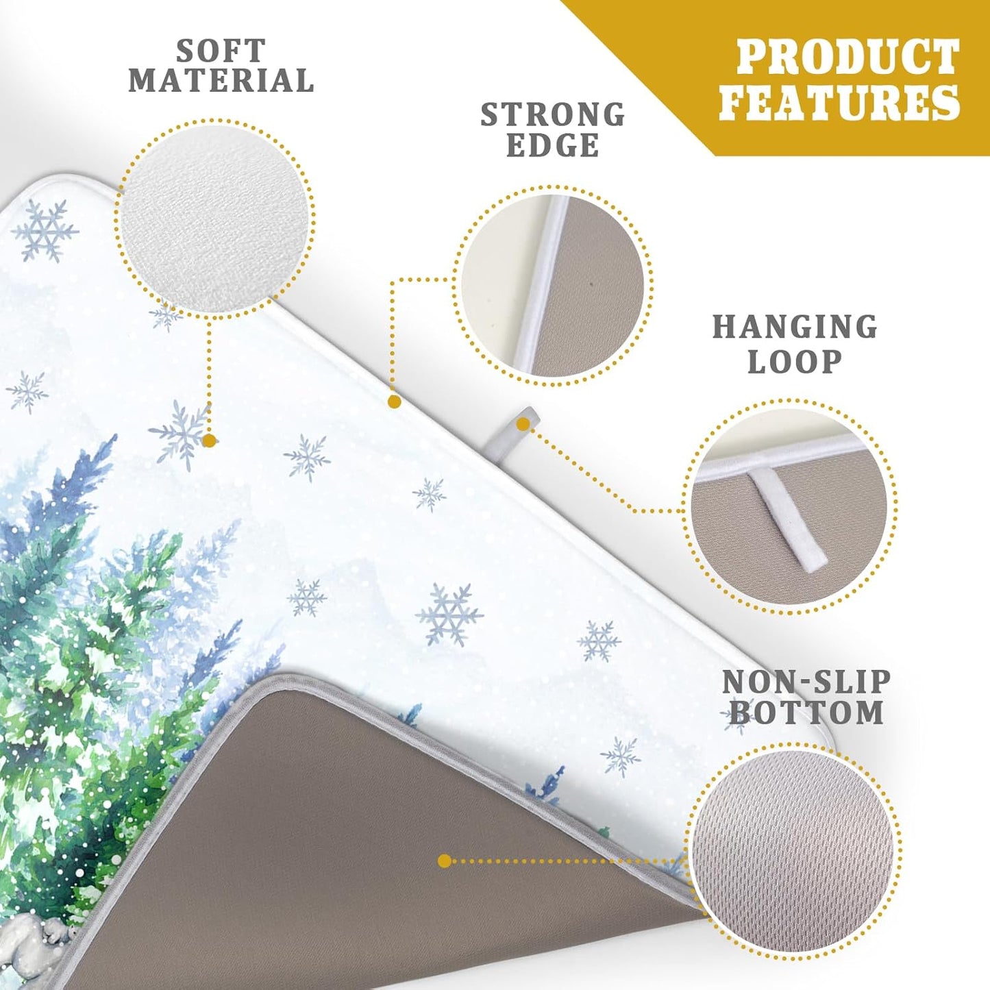 Winter Bear Bird Dish Drying Mat - Welcome Christmas Snowflake Drying Pad for Counter Forest Wildlife Dish Drainer Mat Cabin Animal Kitchen Accessories 18 x 24 Inch