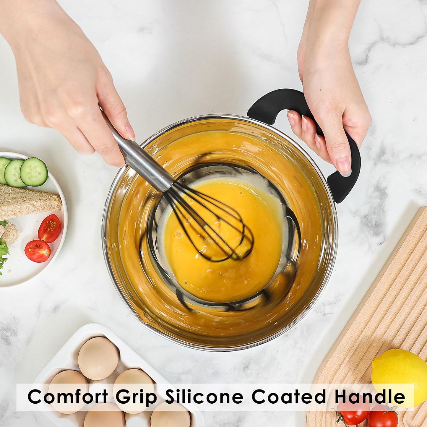 Rorence Stainless Steel Mixing Bowls: Stackable Mixing Bowl Set with Lids and Handles Non-slip Silicone Bottom Nesting Bowls for Kitchen Set of 3 - Black