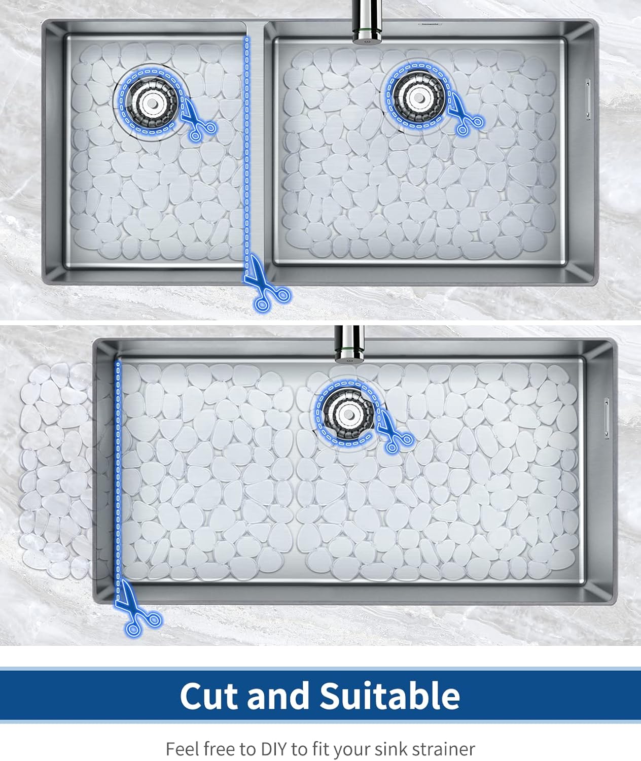 Bligli Pebble Sink Mat for Stainless Steel/Ceramic Sinks, PVC Eco-friendly Sink Protectors for Bottom of Kitchen Sink, Dishes and Glassware, Fast Draining, 15.7 x 11.8 inch (2 PACK, Clear)