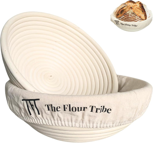 Banneton Bread Proofing Basket: Banneton Basket Set of 2, 9 inch Sourdough Proofing Basket Round Proofing Bowls Handmade Rattan baskets w Linen liners for Dough Proofing, Sourdough Bread Making Kit