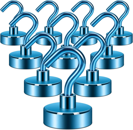 Neosmuk Magnetic Hooks, Heavy Duty Earth Magnets with Hook for Refrigerator, Extra Strong Cruise Hook for Hanging, Magnetic Hanger for Cabins, Grill (Blue, Pack of 10)
