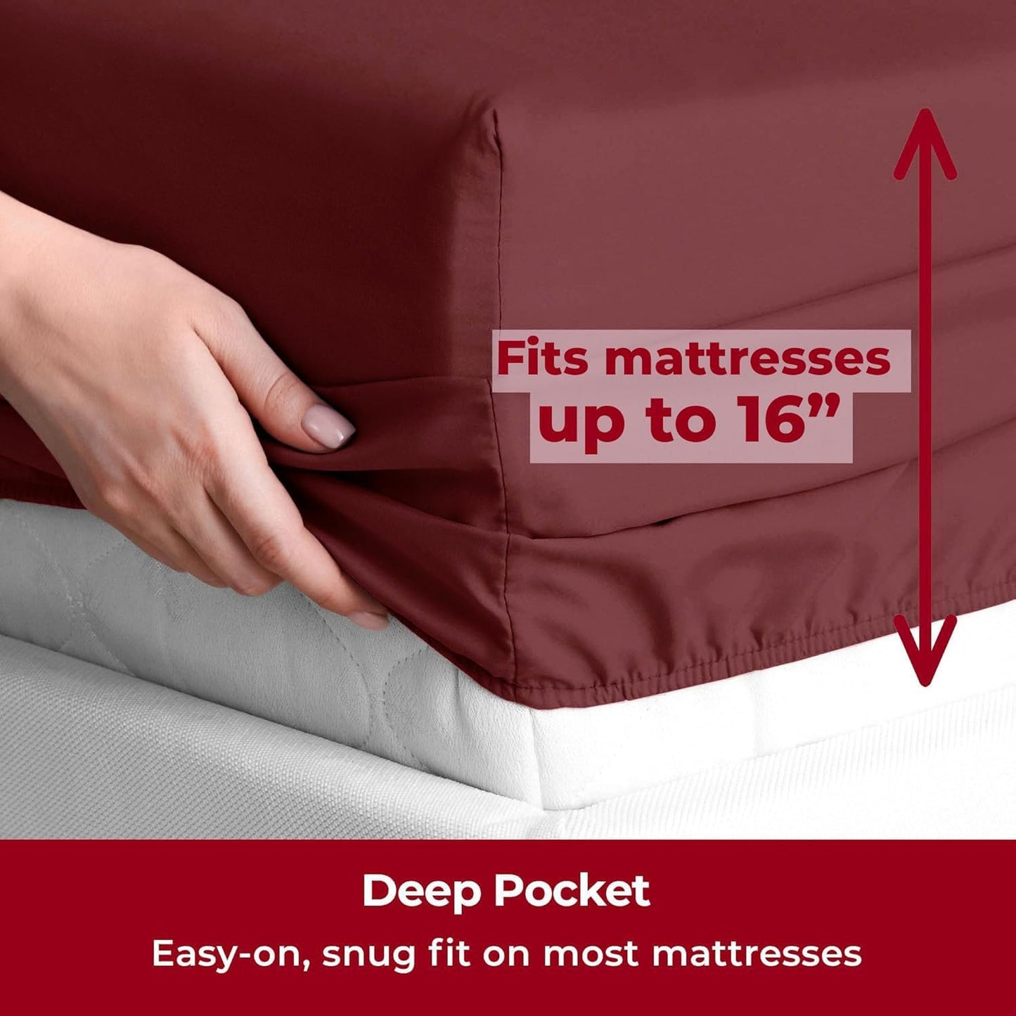 Mellanni Split King Sheets Set - 5 PC Iconic Collection Bedding - Hotel Luxury, Extra Soft, Cooling Bed Sheets - Wrinkle, Fade, Stain Resistant (Split King, Burgundy)