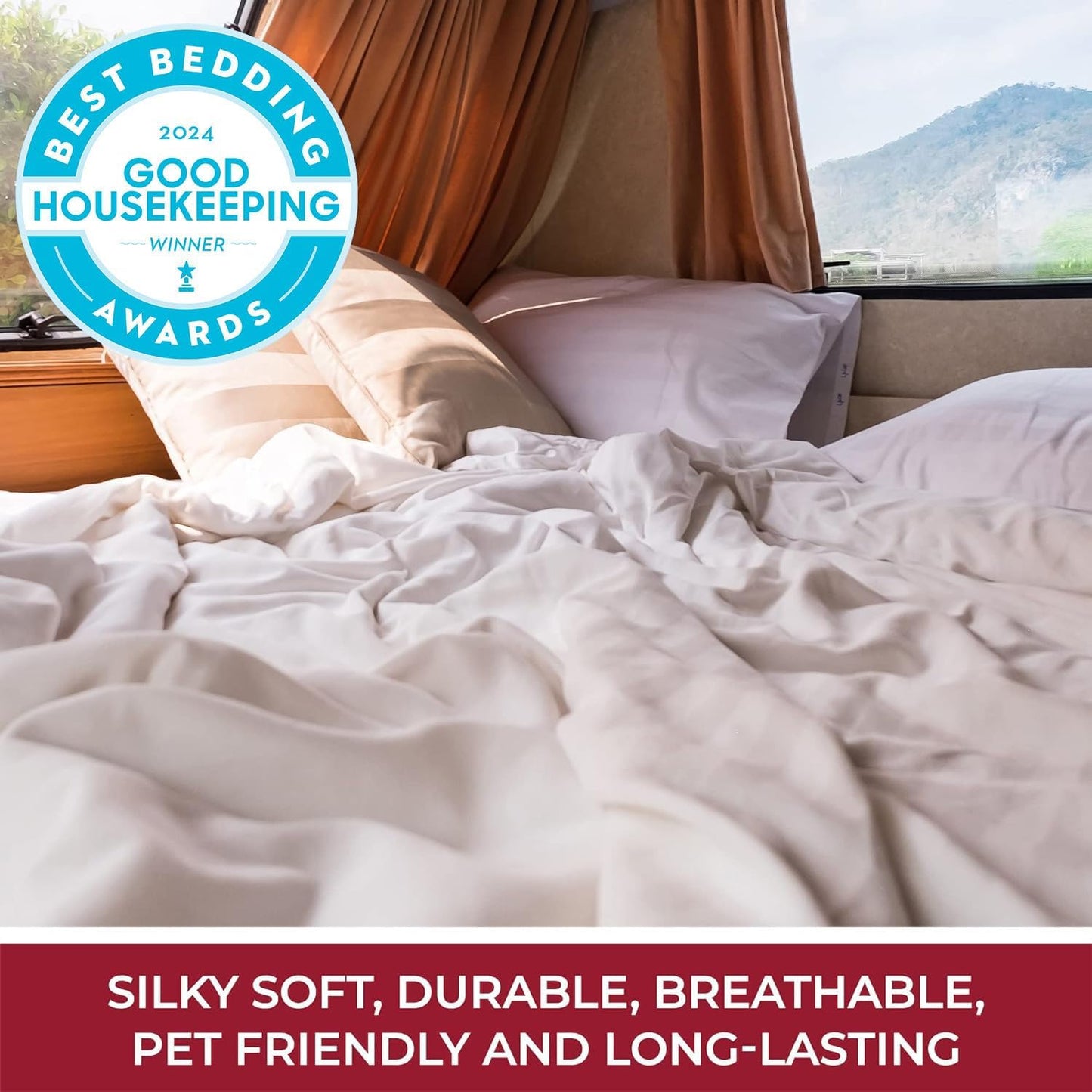 Mellanni RV Short Queen Sheets - 4 PC Iconic Collection Bedding - Hotel Luxury, Extra Soft, Cooling Bed Sheets - Deep Pocket up to 10 inch (RV/Short Queen, Navy Blue)