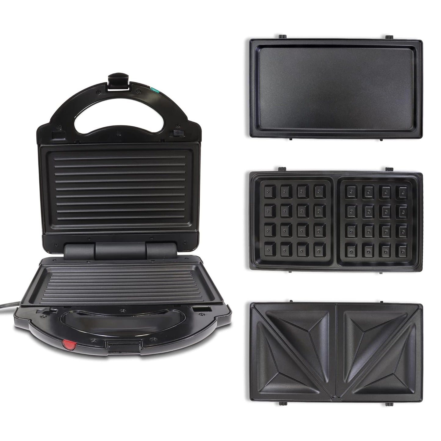 Total Chef 4 in1 Grill Waffle Maker - Mini Belgium Waflera, Sandwich, Panini Press Machine, Electric, Non-Stick Removable Plates, Easy To Clean Countertop Cooking Kitchen Appliance For Breakfast