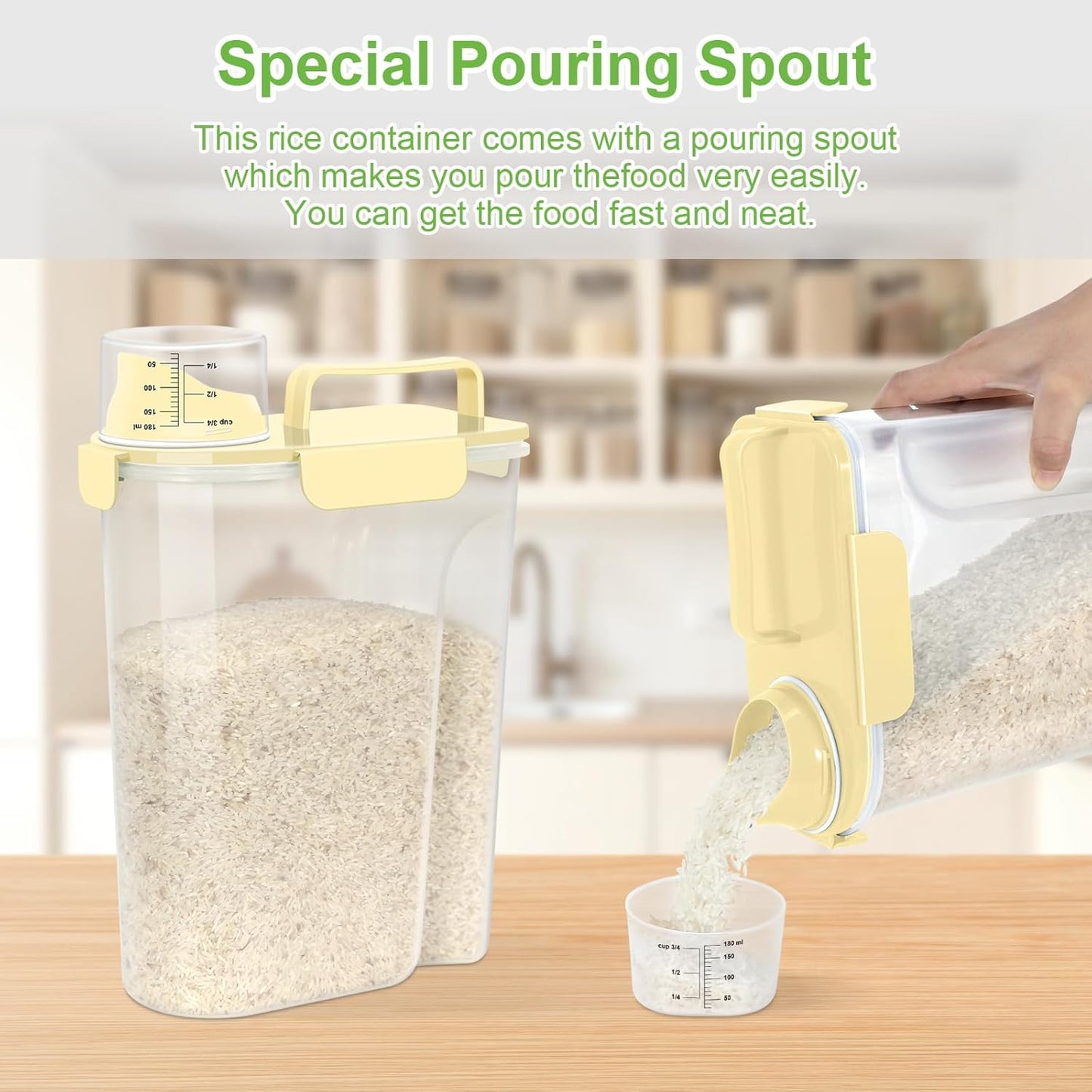 Rice Storage Container, Cereal Containers Storage, Dry Food Airtight Dispenser BPA Free, Clear Plastic Kitchen and Pantry Organization Bin (1, Egg yolk, 5.28Qt)