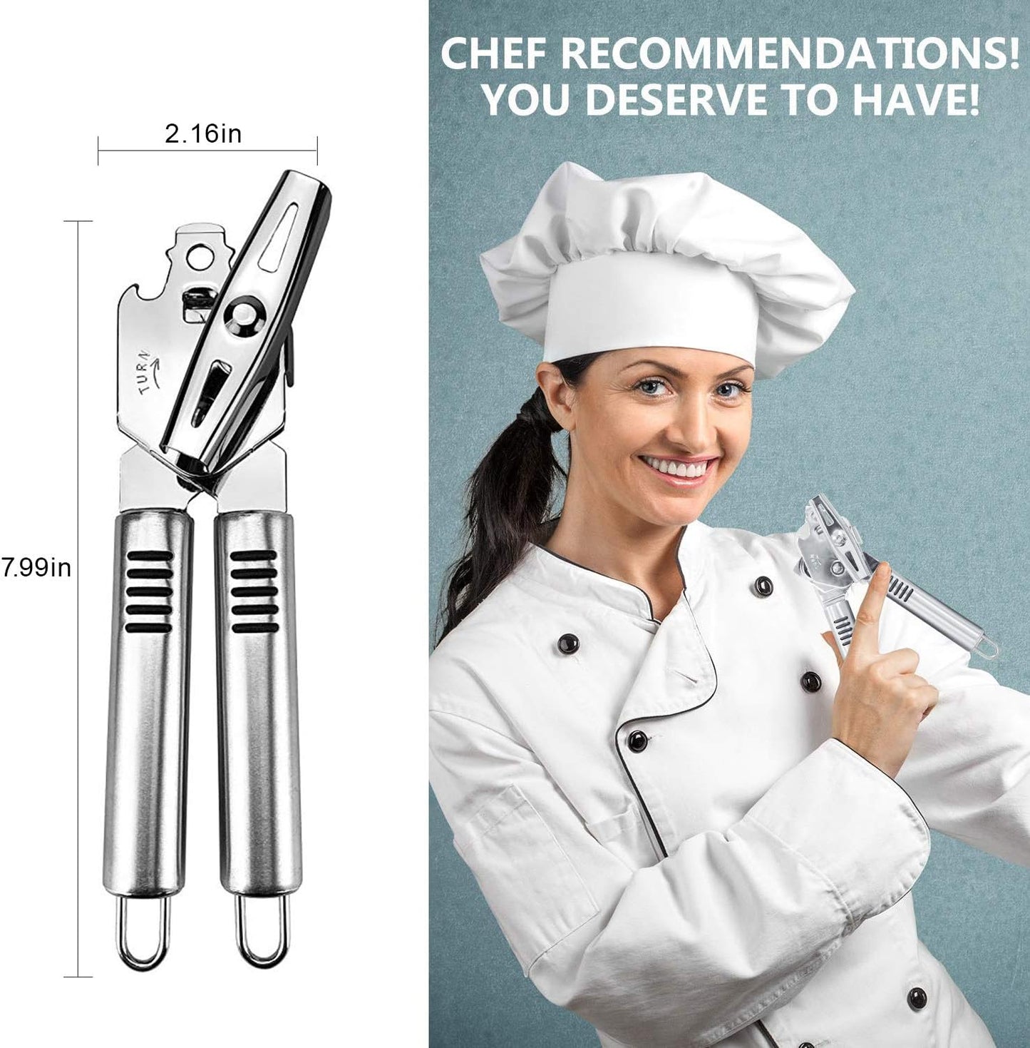 Stainless Steel Can Opener Manual Food-safe Good Grips with Built-in Bottle Opener Smooth Edge Stainless Steel Sharp Blade Safe Cover for Beer/Tin/Bottle, Food Grade-Silver