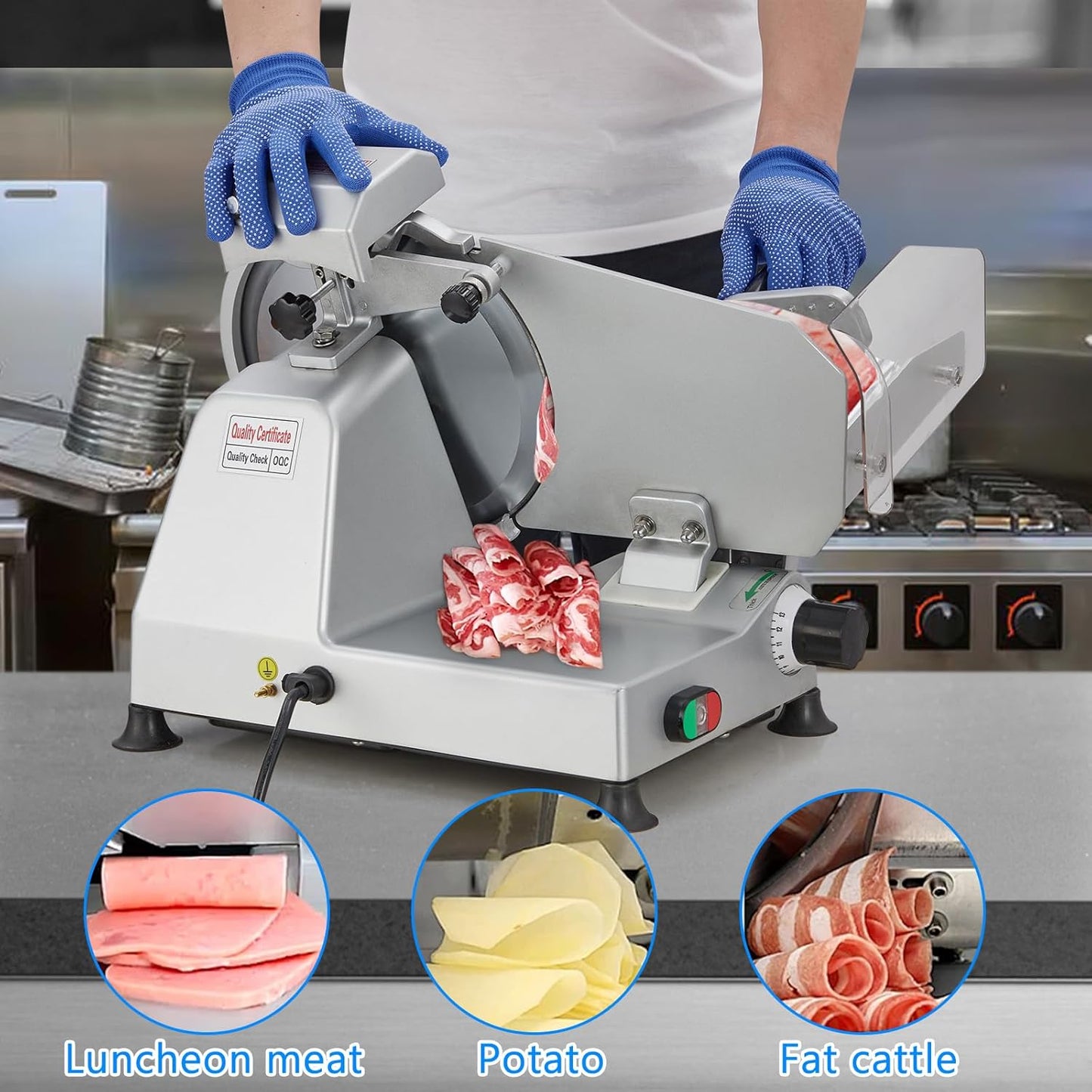 Meat Slicer Machine for Home and Commercial, 10 inch Chromium-Plated Steel Blade Deli Slicer, 240W Semi-Auto Electric Meat Slicer Cut Food Bread Cheese and Frozen Meat