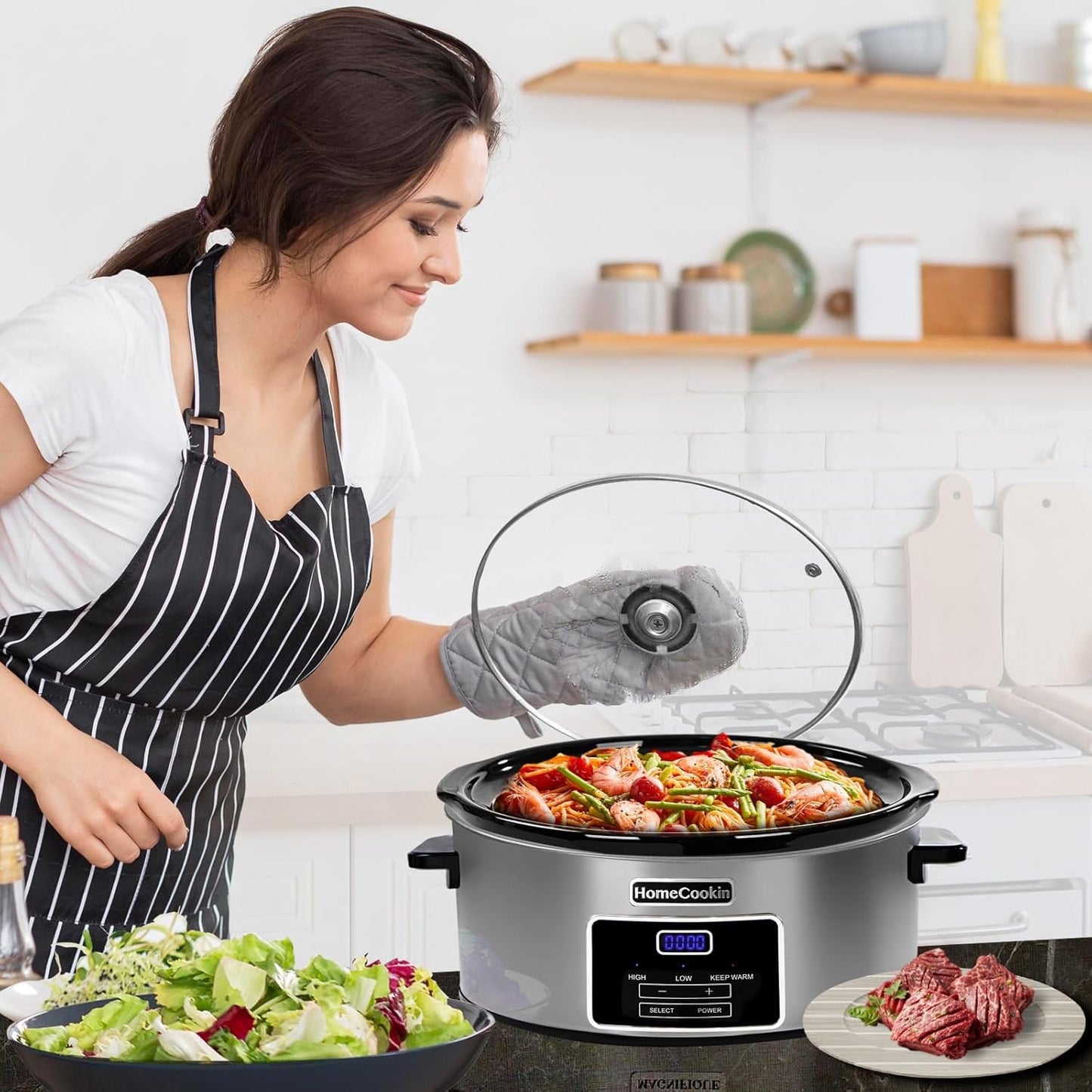 HOMECOOKIN 7-Quart Programmable Slow Cooker with Keep Warm Setting, Digital Timer - Perfect Kitchen Small Appliance for Family Dinners - Large Enough to Serve 8+ People