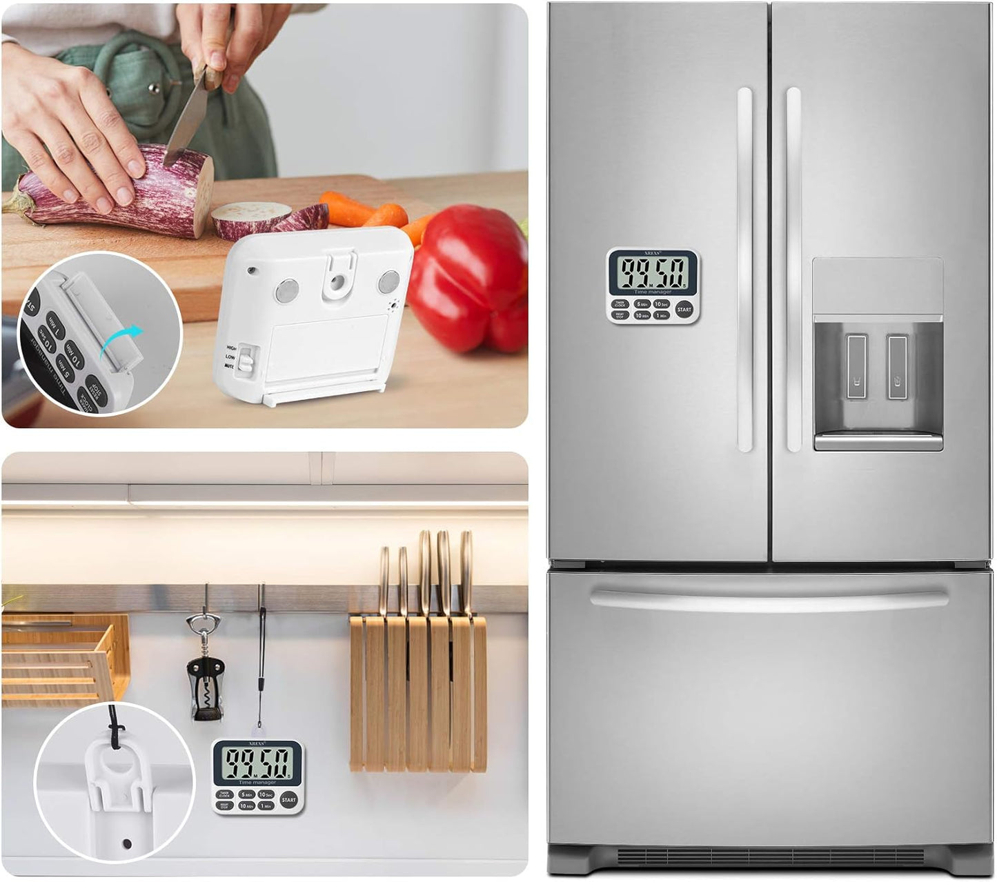 XREXS Digital Kitchen Timer, Magnetic Countdown Up Cooking Timer Clock with Large LCD Display, Adjustable Volume, Loud Alarm & Strong Magnet Classroom Timer for Teachers (Batteries Included)