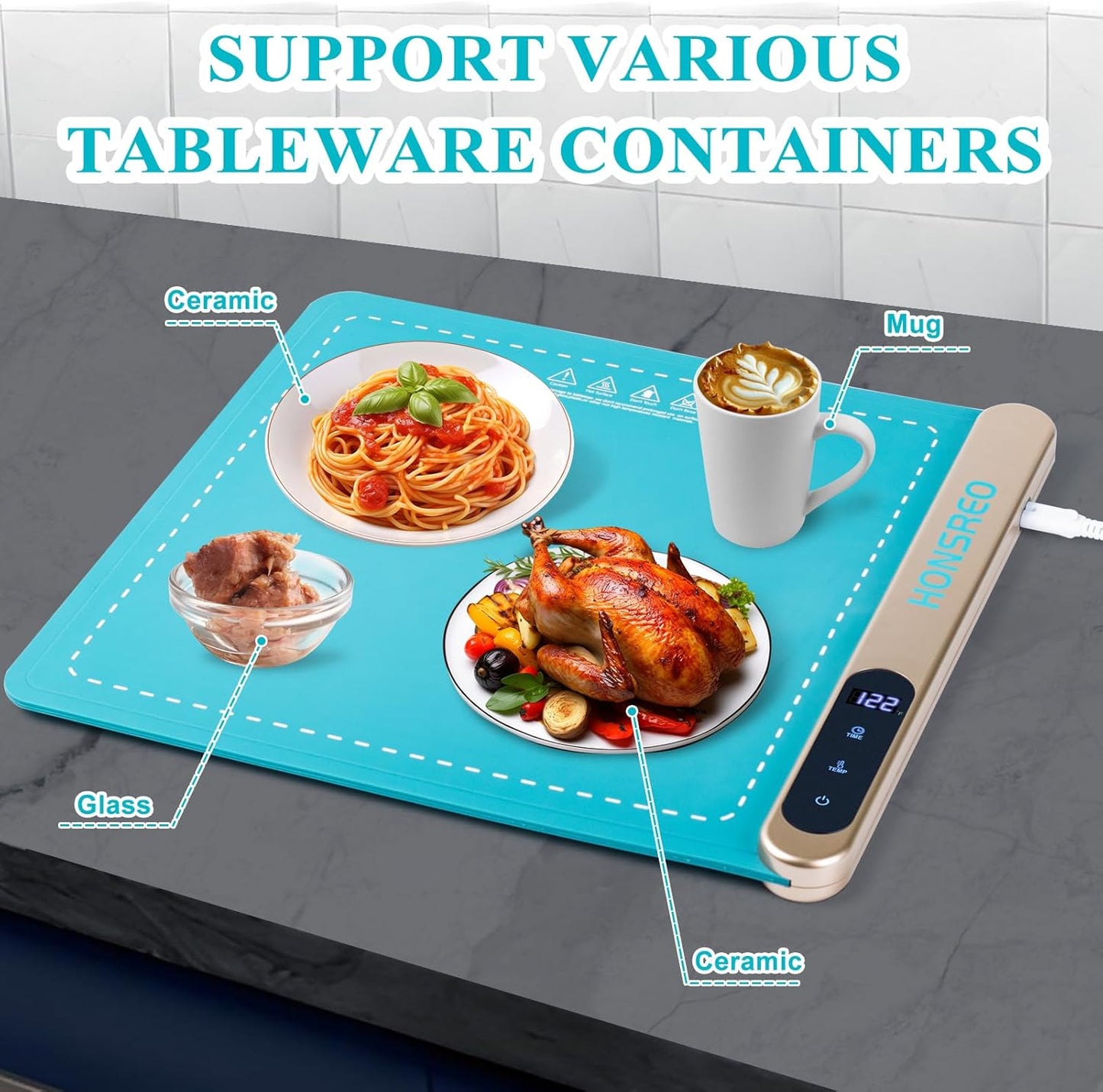 Electric Warming Tray, Silicone Heating Mat with 6 Temperature Modes and 6 Timer Settings Auto Shut-Off, Portable Foldable Roll Up Food Warmer Pad for Parties Gatherings, Home Everyday Use
