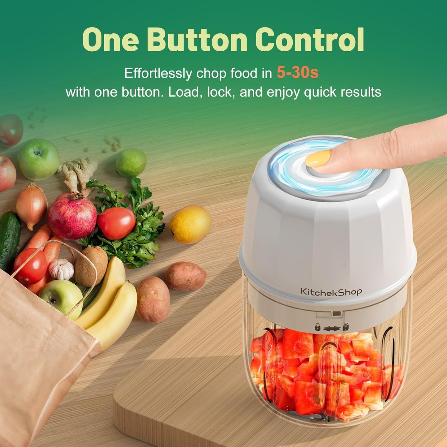 Electric Garlic Chopper, 300ML Portable Cordless Mini Food Processor, Rechargeable Vegetable Chopper Blender for Nuts Chili Onion Minced Meat and Spices BPA-Free(White)