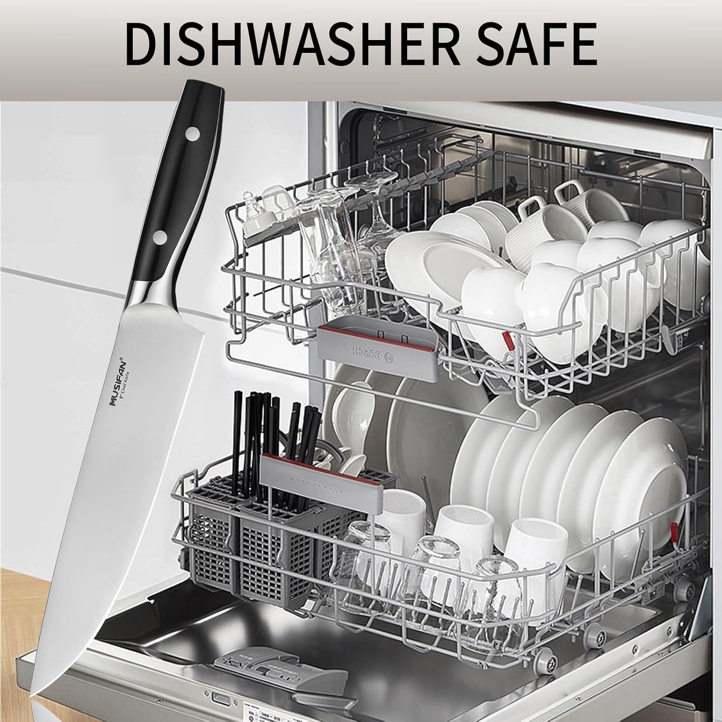 6-Piece Knife Block Sets，Stainless Steel Kitchen Knife Set with Block – High Carbon Black Knives, Dishwasher Safe，Holiday Gift