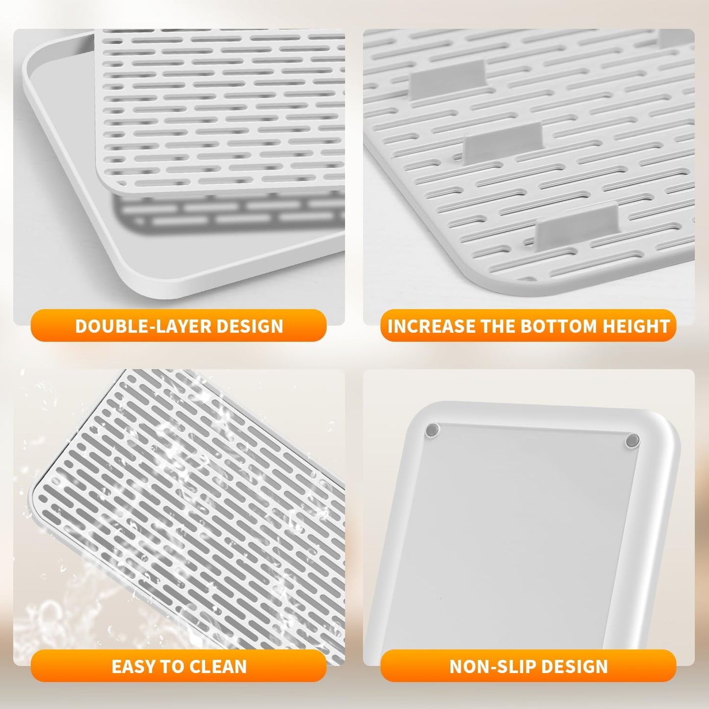 Plastics Drain Tray, Cup & Dish Drying Rack, Drain Board 2 Tier Non Slip Serving Tray with Drainboard Perfect for Sink, Coffee Table, Outdoor (15.4 x 10 x 0.98 in)