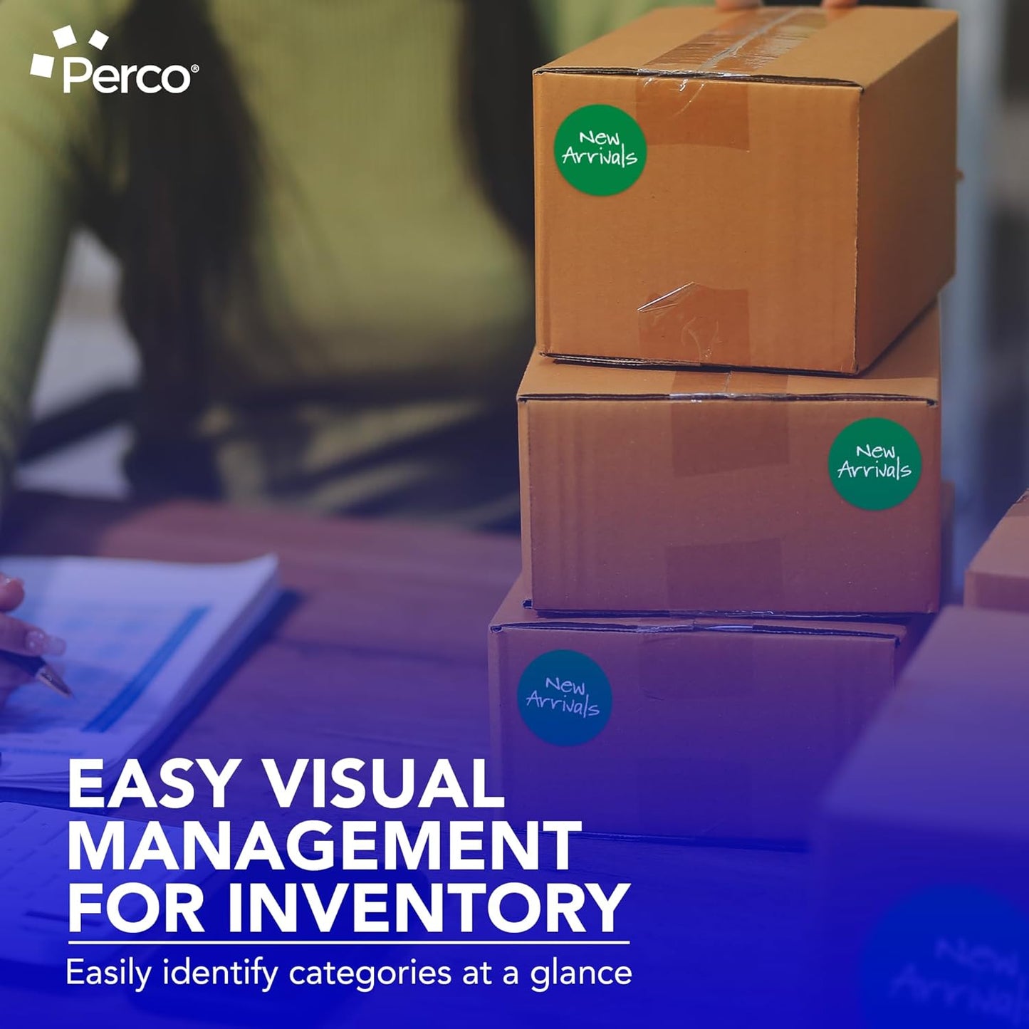 Perco Green 3-Inch Round Circle Dot Sticker Labels with Easy Peel Perforation - 500 Labels per Roll - Strong Adhesion, Vibrant Colors for Organizing, Crafting & More - Made in USA