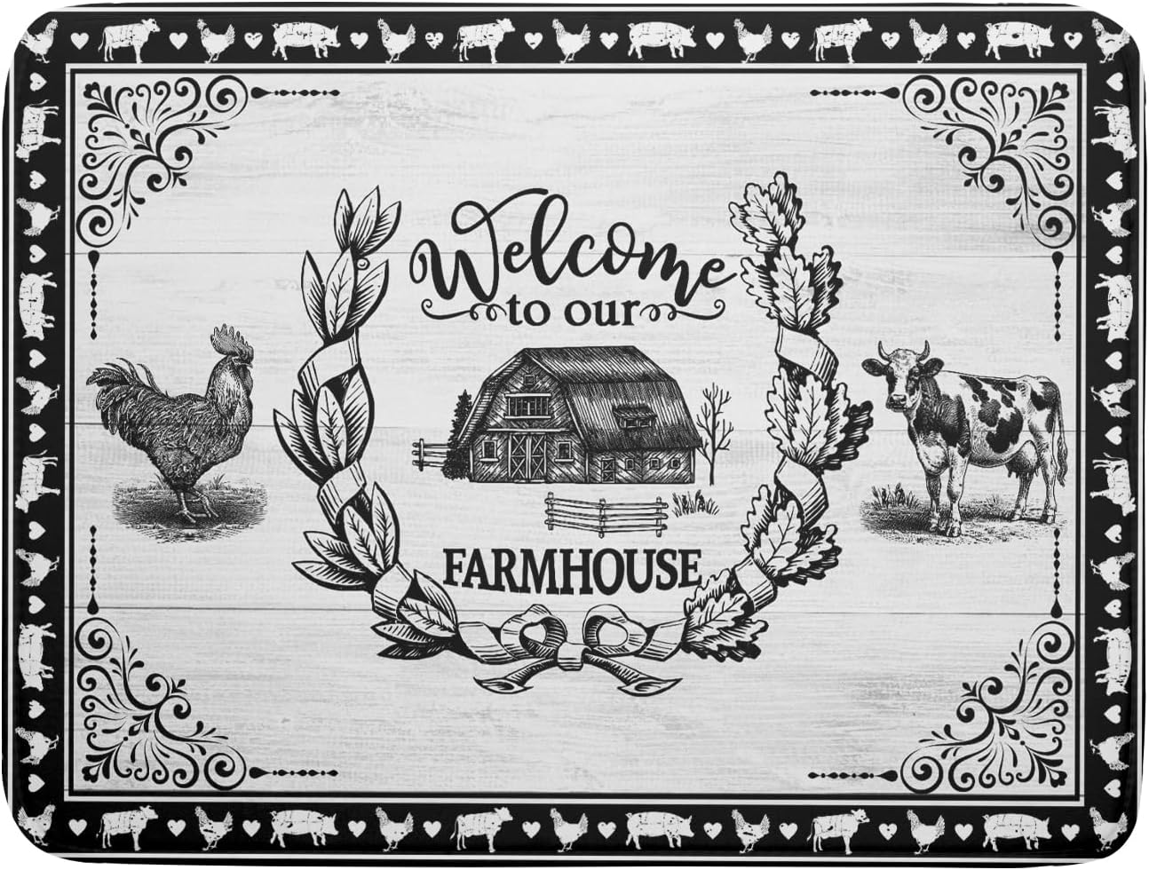 Farm Animal Dish Drying Mat 18x24 Inch Welcome to Our Farmhouse Microfiber Dish Drainer Pads Absorbent Fast Dry Kitchen Accessories