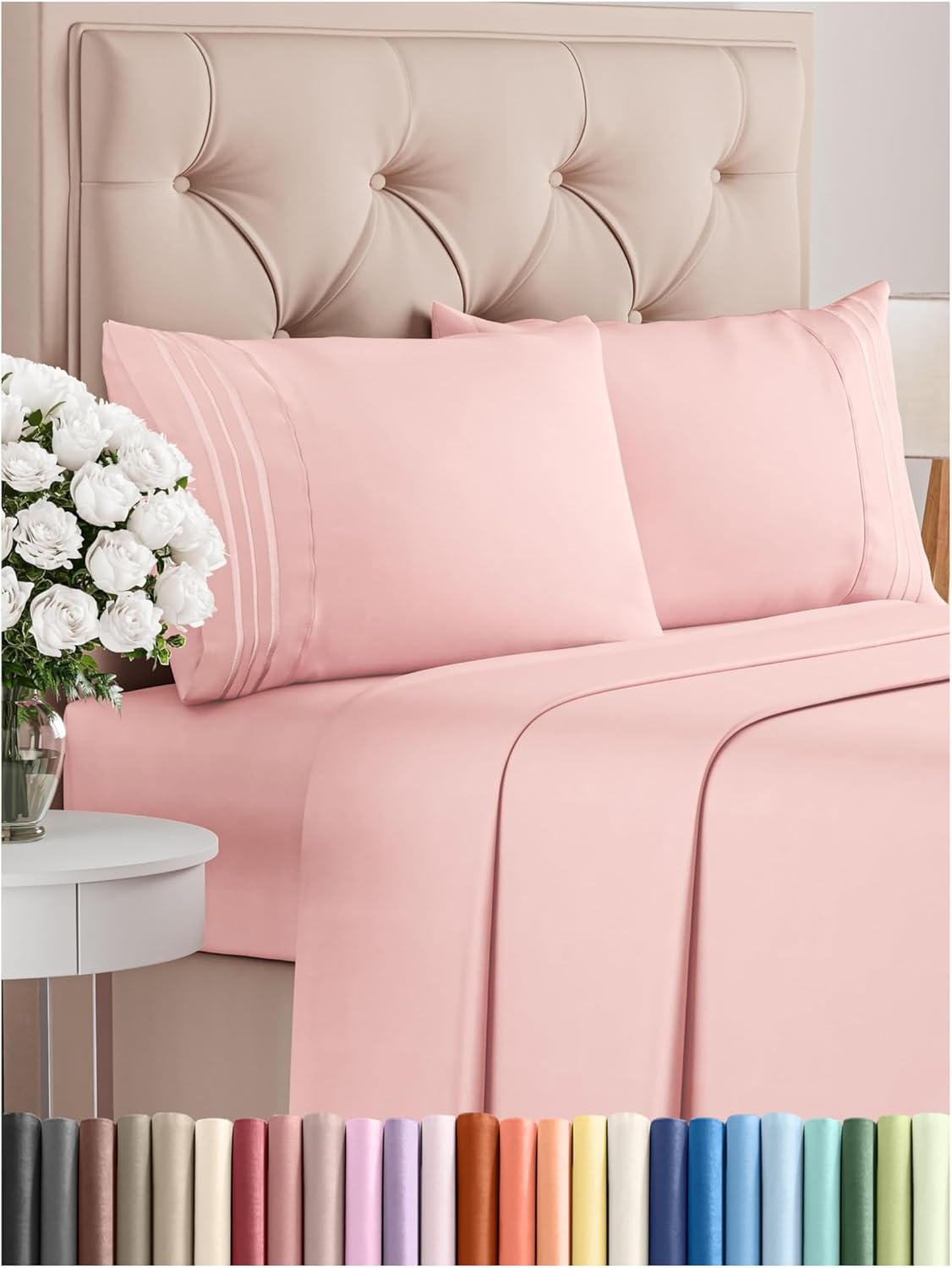 Cal King Size 4 Piece Sheet Set - Comfy Breathable & Cooling Bed Sheets Set - Hotel Luxury Bedding for Women, Men, Kids, Teens, Boys & Girls - Deep Pockets, Soft, Wrinkle Free - Oeko-Tex - Baby Pink