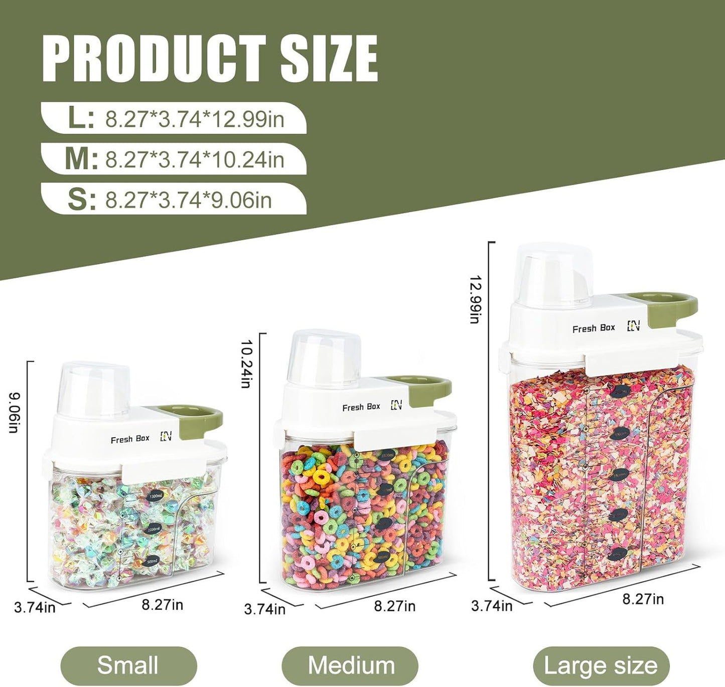 Cereal Storage Container 4Pack,61oz/1.8L Airtight Food Storage Containers With Lids,Organizers Storage With Measuring Cup for Beans,Sugar,Rice,Nuts,Snacks,Dog Cat Pet Food,Candy