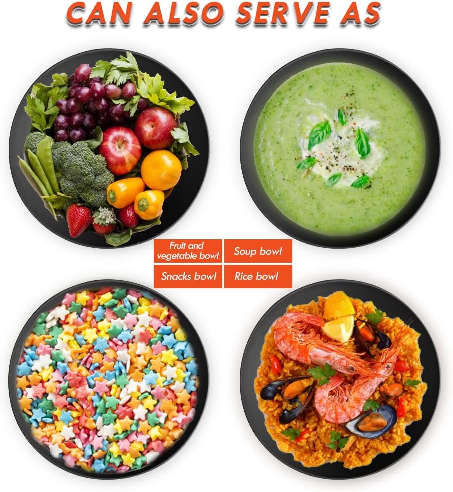 ShineMe Black Salad Bowl Set, 9.8inches Large Bamboo Fiber Salad Bowl With Lid and Utensils(Spoon & Fork), Solid Mixing Bowl For Serving Pasta, Fruits, Vegetables, Bread and Chips