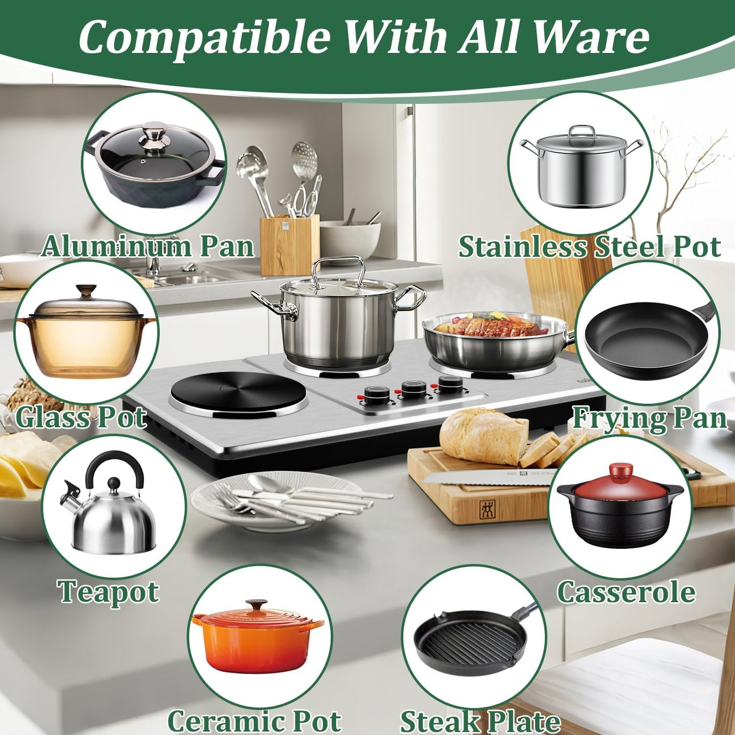 Cusimax Hot Plate,Countertop Triple Burner with 7″Cast Iron Cooktop,Electric Hot Plate for Cooking,11 Level Temperature Setting