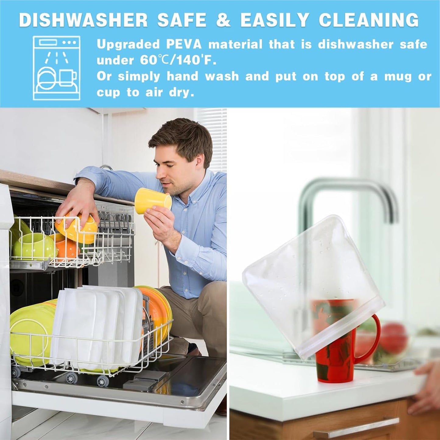 8 Pack Reusable Gallon Bags Dishwasher Safe, Silicone Leakproof Reusable Freezer Bags, BPA Free Reusable Food Storage Bags for Candy, Snack, Cereal, Travel Items, Home Organization（Blue）