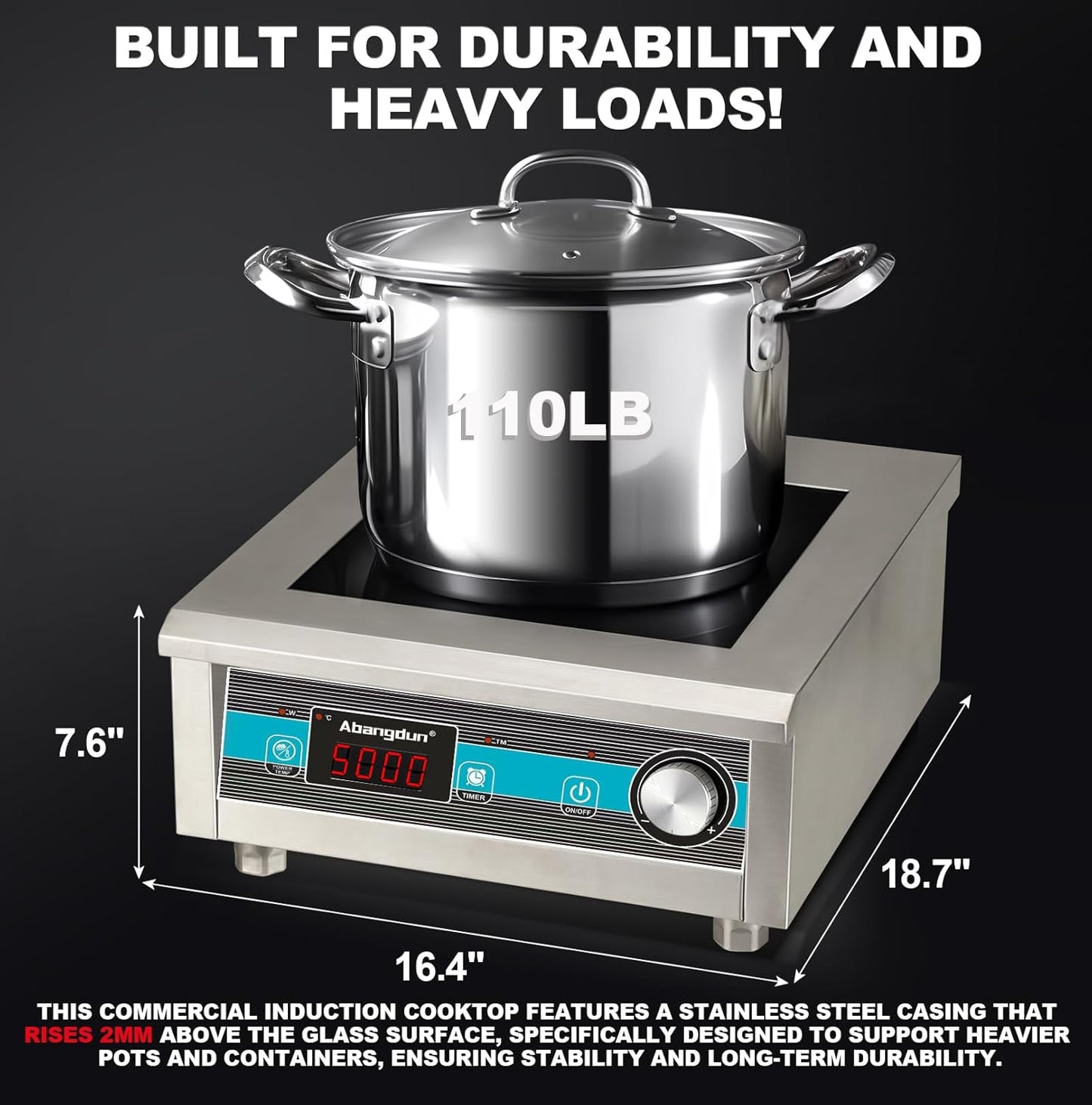 Commercial Induction Cooktop 5000W/190V~275V Commercial Range Countertop Burners Non-circulating Heating at Low Power18-hour Timer Hot Plate for Kitchen