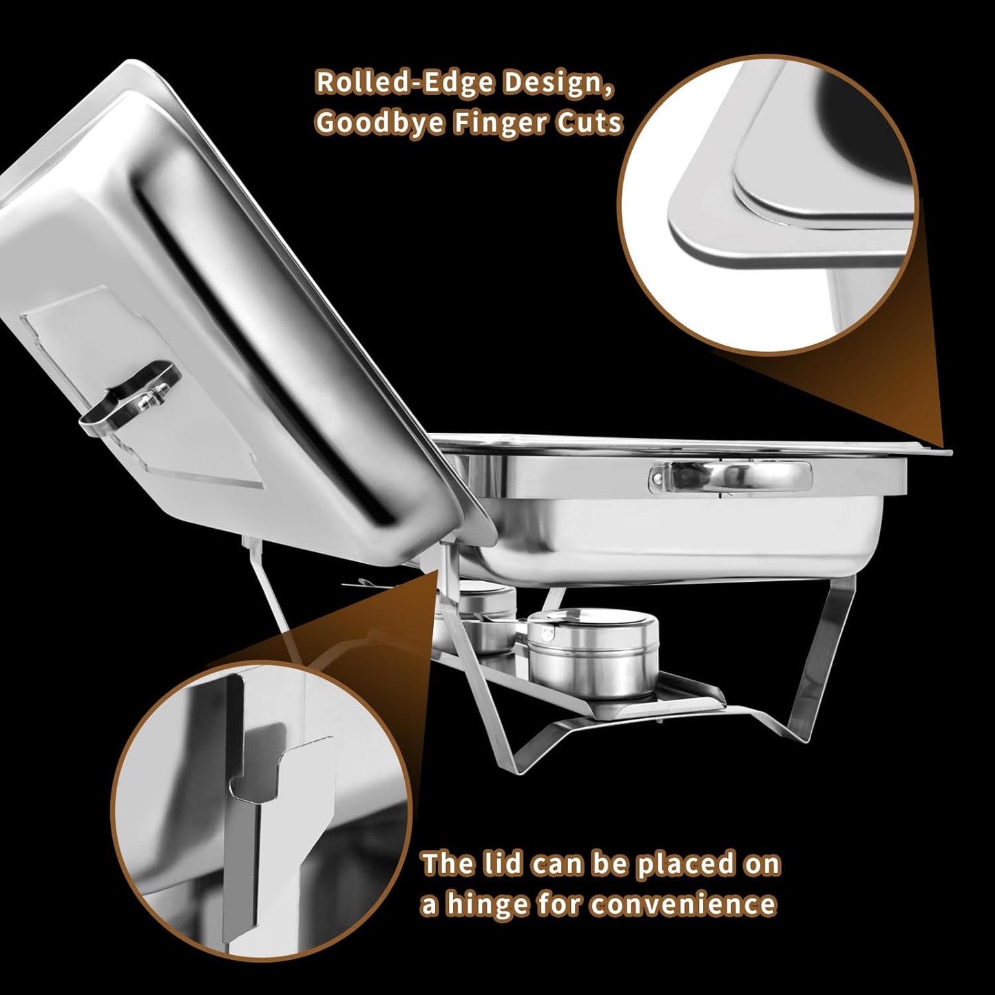 8 Qt 5 Pack Full Size Chafing Dishes Buffet Set, Silver Stainless Steel Rectangular Catering Chafer Warmer Set with Trays Pan Lid Folding Frame Stand for Kitchen Party Banquet Dining