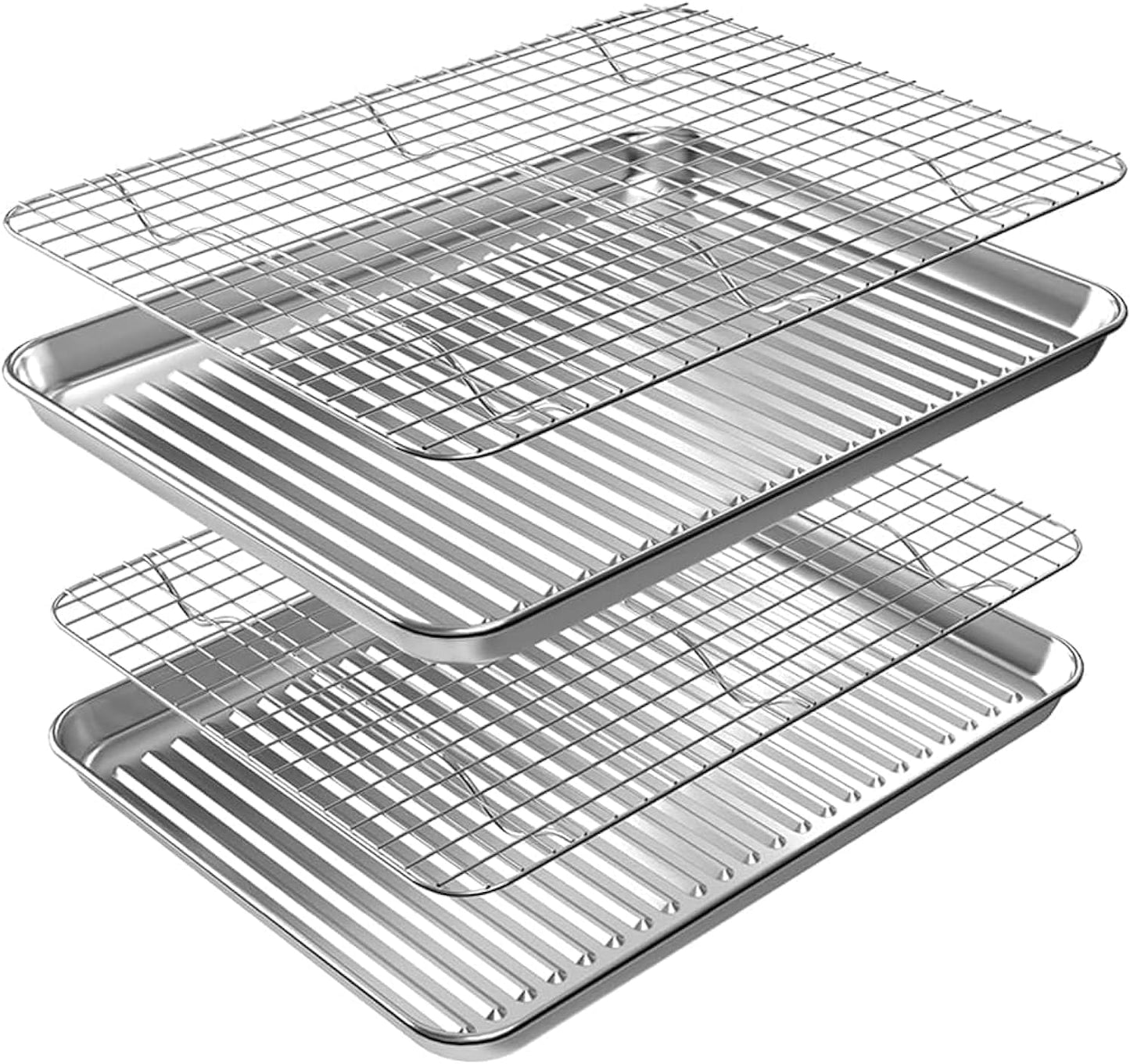 ROTTAY Baking Sheet, Half Sheet Pan with Cooling Rack Set [2 Pans + 2 Racks], Stainless Steel Baking Pan for Oven, Warp Resistant & Heavy Duty & Rust Free, Size 18 x 12 x 1 Inches
