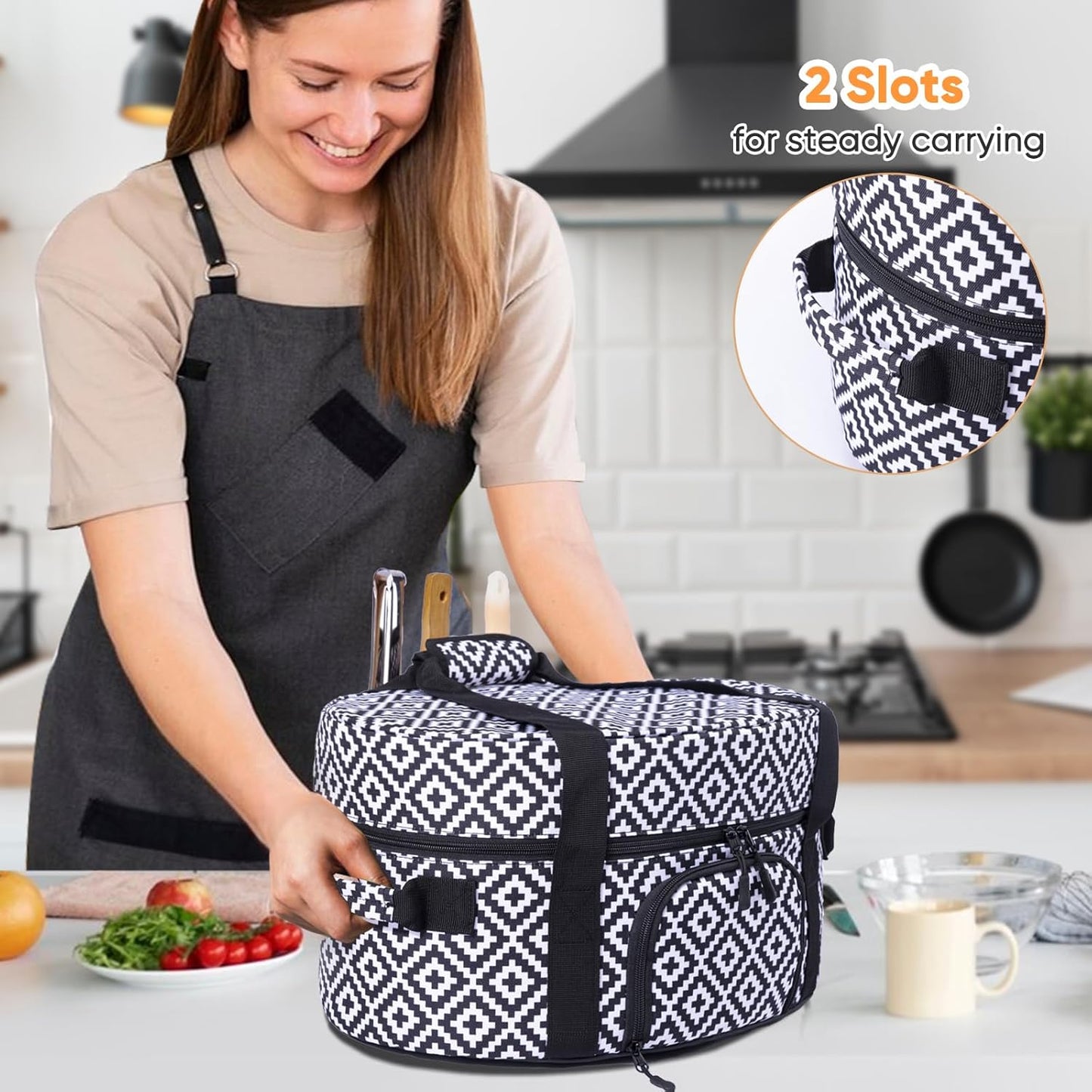 Insulated Slow Cooker Carrying Bag for 6-8 Quart CrockPot and Hamilton Beach Slow Cooker with See-thought Window, Portable Carrier Case with Adjustable Band and Accessory Pocket