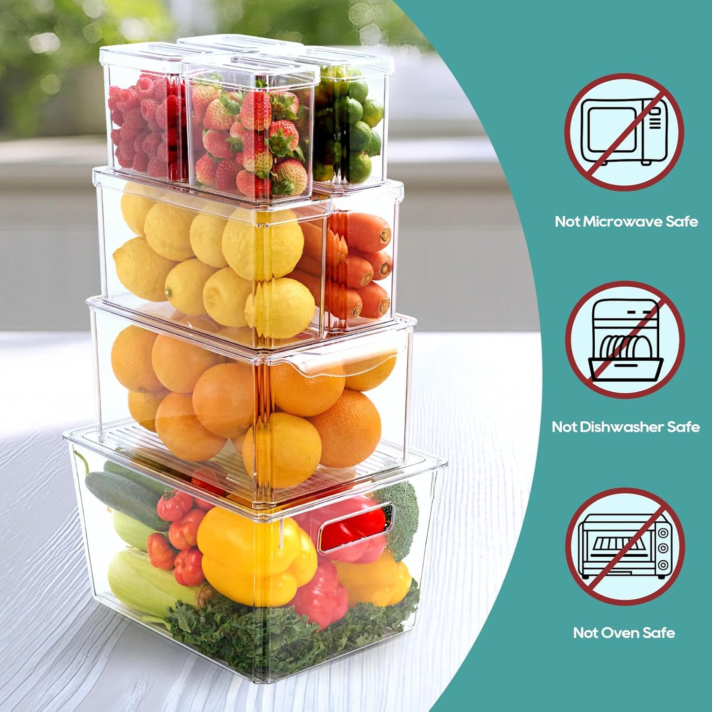 MUCHII 8 Pack Fridge Organizers, Stackable Fridge Organizer Bins with Lids, Kitchen Organization Storage Containers for Fruit, Food, Vegetables