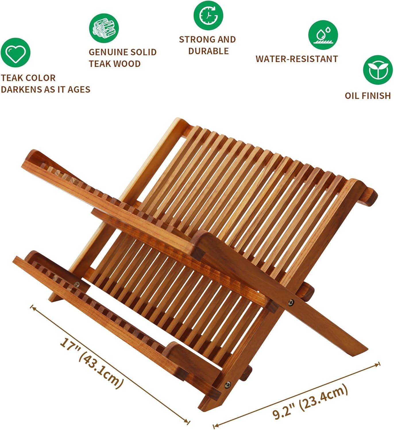 Utoplike Teak Dish Drainer Rack Collapsible 2 Tier Dish Rack Dish Drying Rack Foldable Plate Organizer Holder for Kitchen Compact