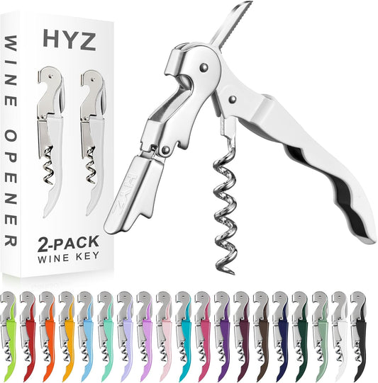 HYZ 2-Pack Wine Opener Waiter Corkscrew, Professional Wine Key for Servers, Bartender with Foil Cutter, Manual Wine Bottle Opener Double Hinged (White)