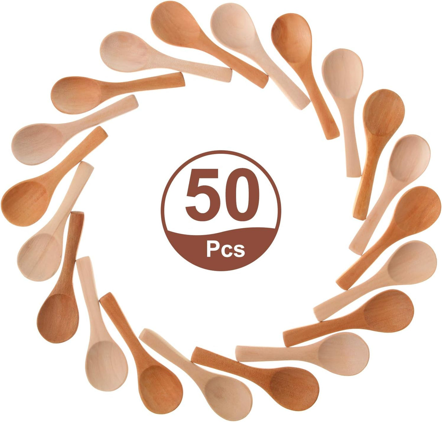 Boao 50 Pcs Small Wooden Spoons, 3.5'' L, Mini Wood Natural Tiny Spoons Wooden Little Teaspoons for Jars Sugar Creamer Honey Spices Salt Kitchen Supplies (Mix Color)