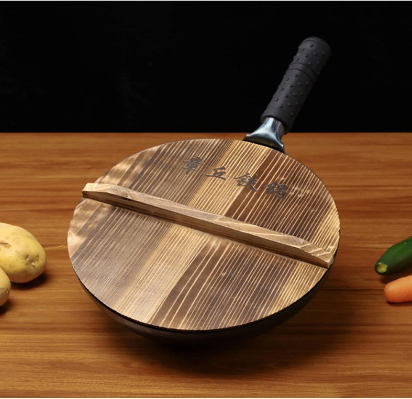 shuoguoleilei Chinese Hand Hammered Iron Woks Set, Non-stick No Coating Preseasoned Wok Blue Round Bottom Wok Pan For Electric, Induction and Gas Stoves （Blue Black-14）