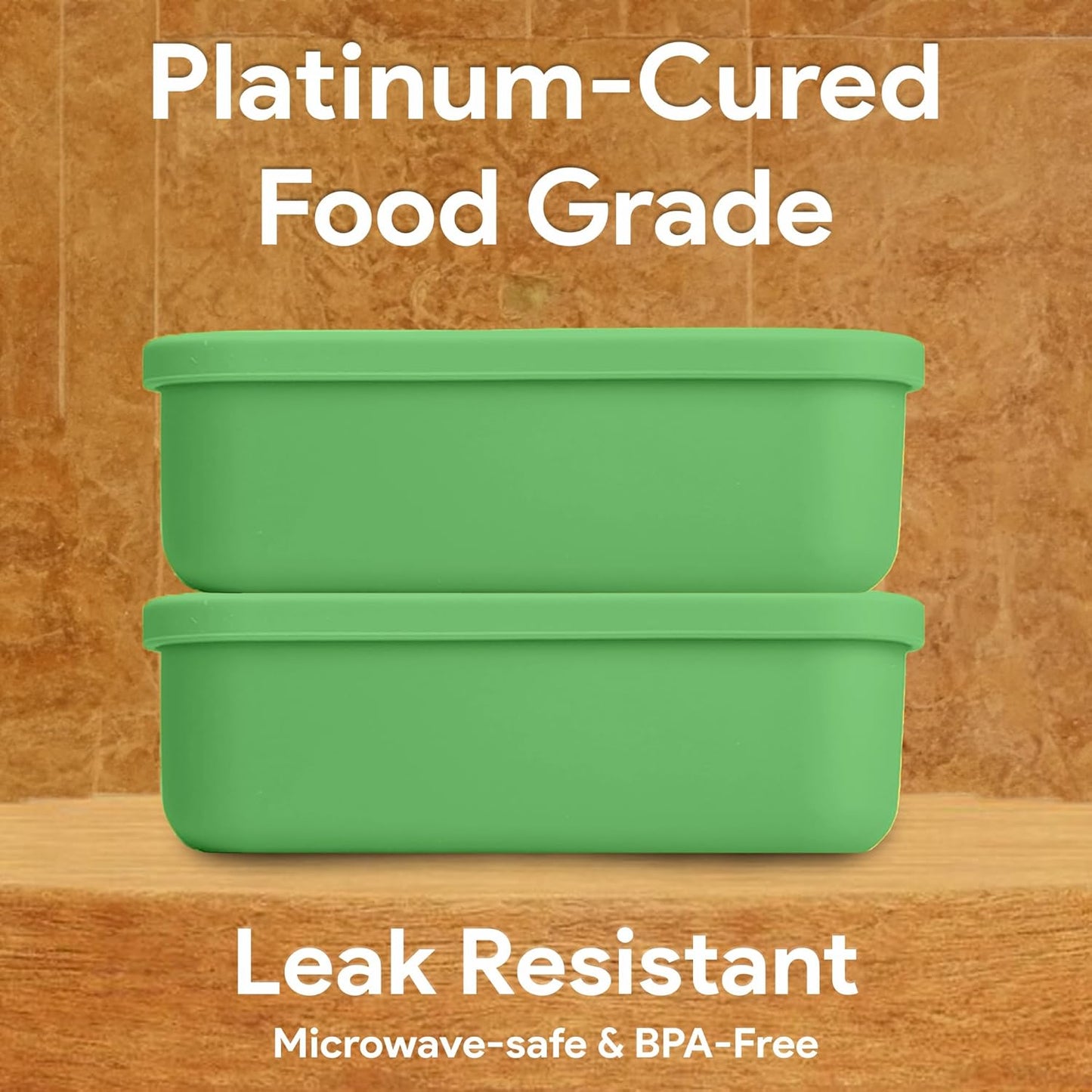 Platinum Silicone Bento Lunch Box Set of 2 – 3 Compartments, Leakproof, Versatile, Durable, Microwave & Freezer Safe, Meal Prep Container, Food Storage for All Ages (Watermelon Green)