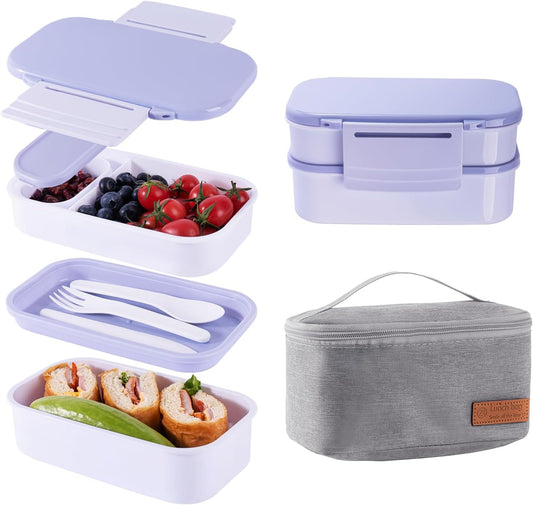 Lunchneo bento box for adults, separate for men and women, set of utensils and dipping containers, cute Japanese bento box, microwave heatable(White)