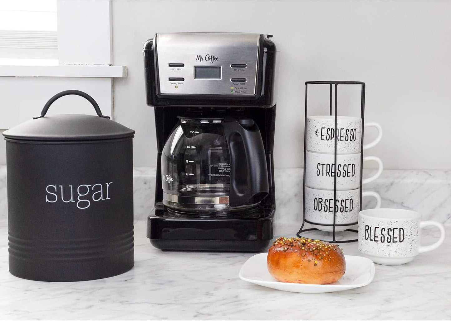 AuldHome Design Enamelware Black Sugar Canister; Modern Farmhouse Staples Storage for Kitchen