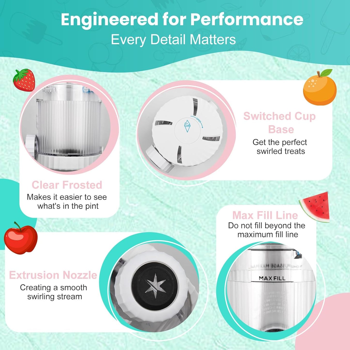 4 Pack Swirl CREAMi Pints and Lids Replacement for Ninja Swirl NC700 Series Ice Cream & Soft Serve Makers, BPA-Free, Leak-Proof & Dishwasher Safe