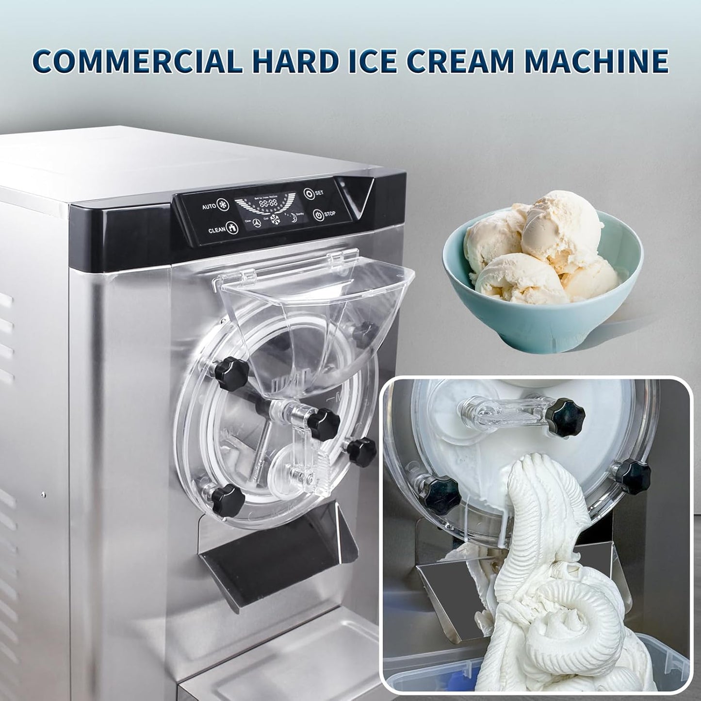 Ice Cream Maker Commercial Machine 18-24L/H, 6.3Gph Capacity Suitable for Restaurant/Bar/Home, 2000W Hard Ice Cream Machine with LED Display, (110V 60Hz)