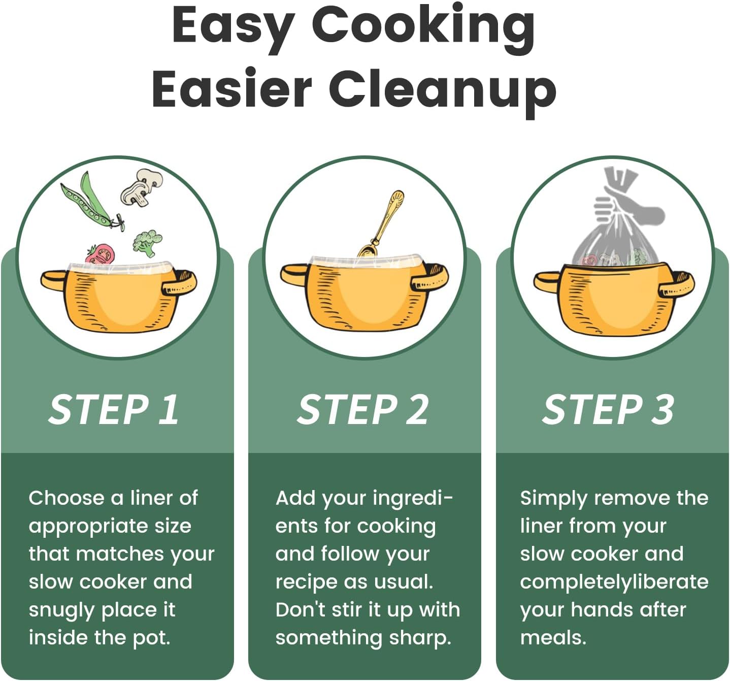 KOOC Slow Cooker Liners 11"x17" 30 count Middle Size Disposable Pot Liners Cooking Bags Fit 3 qt to 4 qt Pot BPA Free Fresh Locking Seal Design