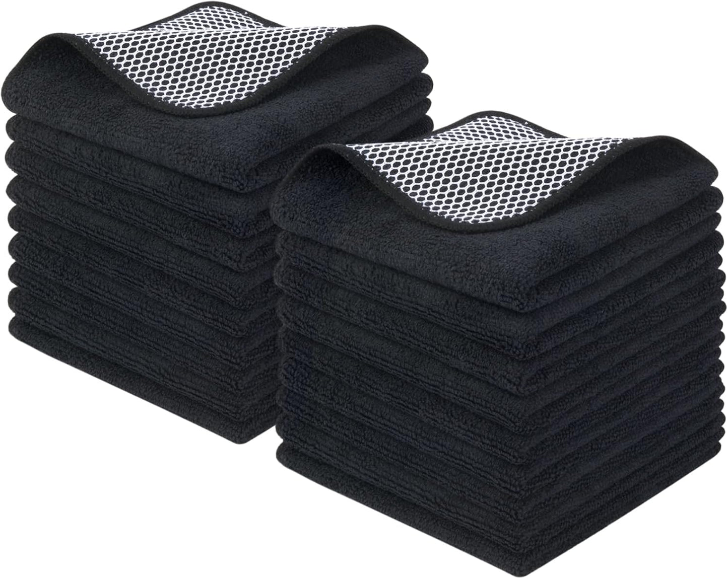 KinHwa Kitchen Washcloths for Dishes Absorbent Microfiber Dish Cloths Quick Dry Dish Rags with Poly Scour Scrub Side Ideal for Kitchen Cleaning (Black, 12inchx12inch 18 Pack)