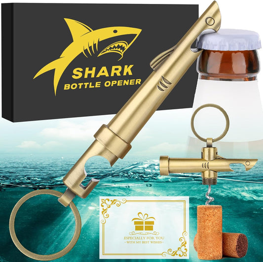 LKKCHER 2-in-1 Shark Bottle Opener, Novelty Keychain Corkscrew Wine Opener, Beer Bottle Opener, Wine & Beer Gifts for Men, Father's Day Gifts, Christmas Gifts, Birthday Gifts, Bronze