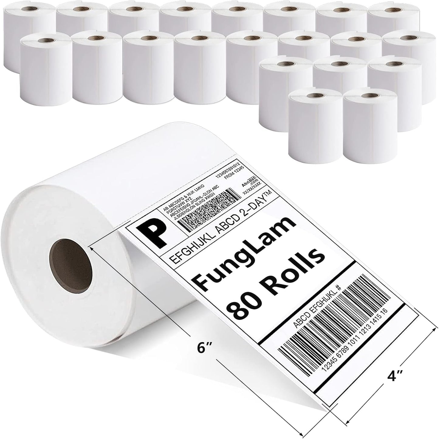 FungLam 80 Rolls 4x6 Direct Thermal Shipping Labels, 250 Labels Per Roll, 1" Core, Perforated, White Mailing Postage Shipping Label Compatible with Zebra 2844 ZP-450 ZP-500 ZP-505