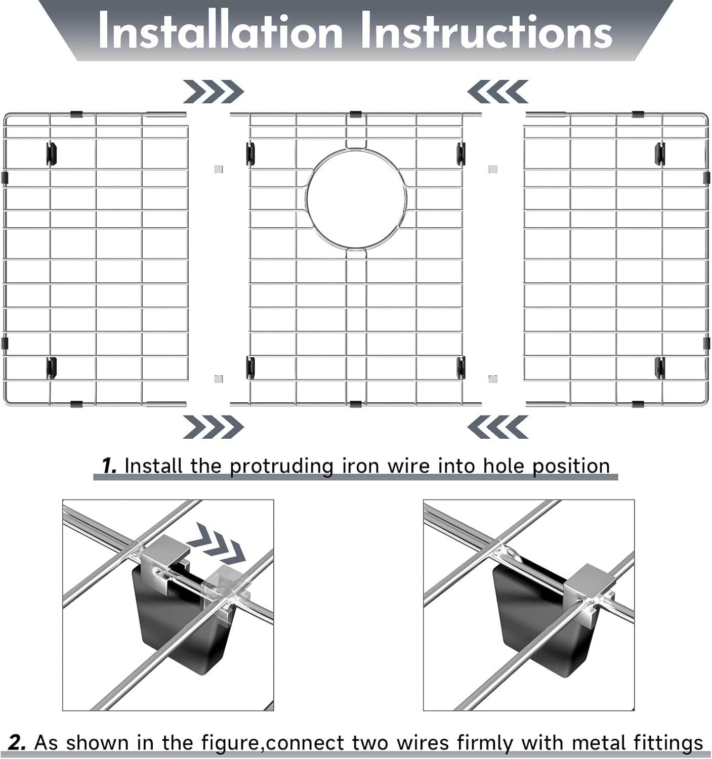27-9/16" x 14-9/16" Stainless Steel Sink Protector, Sink Protectors for Kitchen Sink, Sink Grid, Sink Grate for Bottom with Rear Drain, Metal Sink Rack for Bottom of Sink with Corner Radius 3/16"