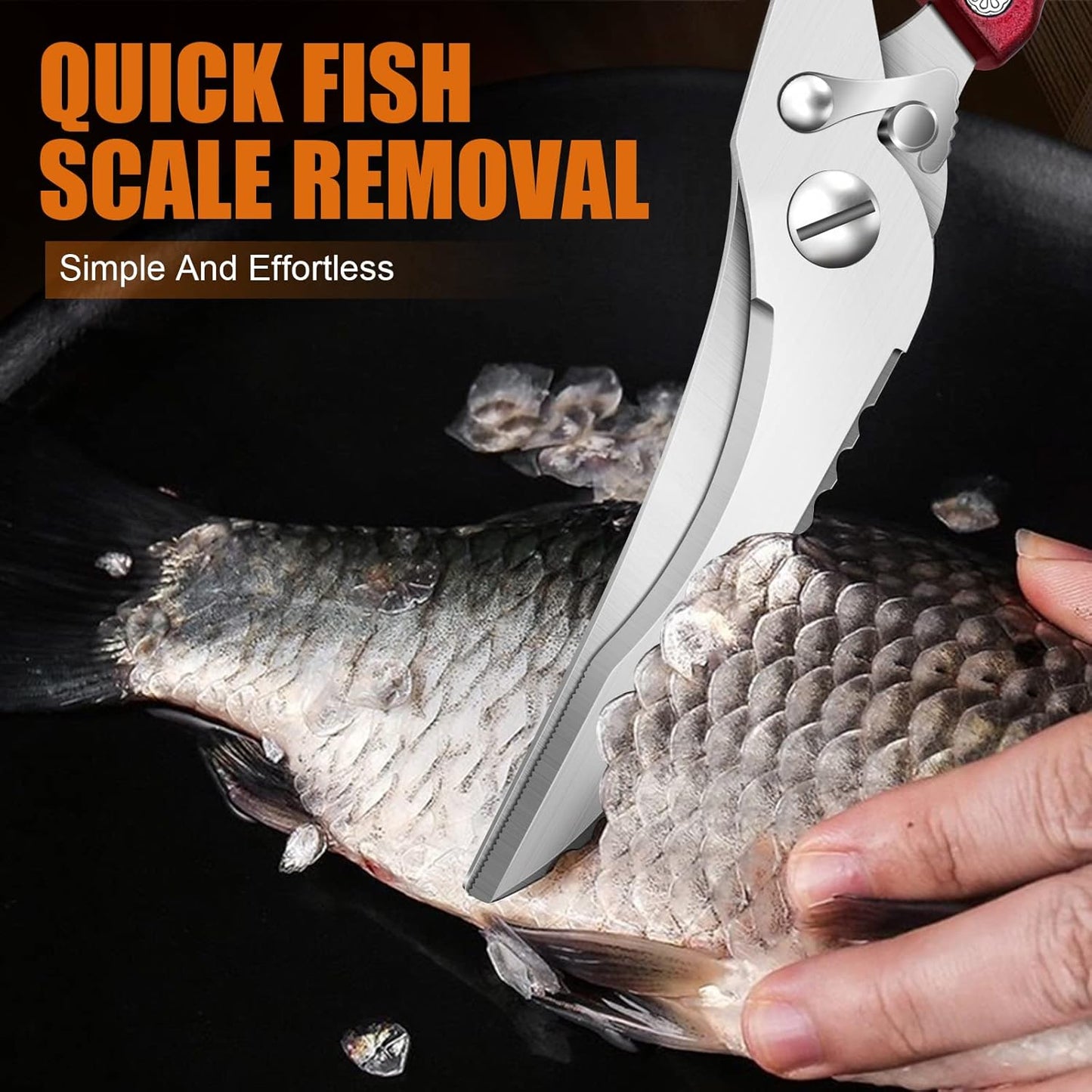 Poultry Shears, Red Heavy Duty Kitchen Shears with Serrated Edge, No Rust Spring Loaded, Multipurpose Stainless Steel Kitchen Scissors for Chicken Meat, Turkey, Fish